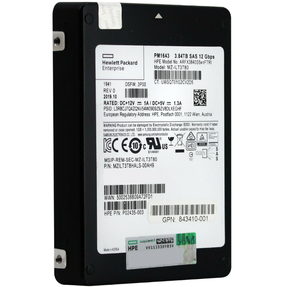 HP PM1643 MZILT3T8HALS-00AH9 P02435-003 3.84TB SAS 12Gb/s 2.5in Solid State Drive