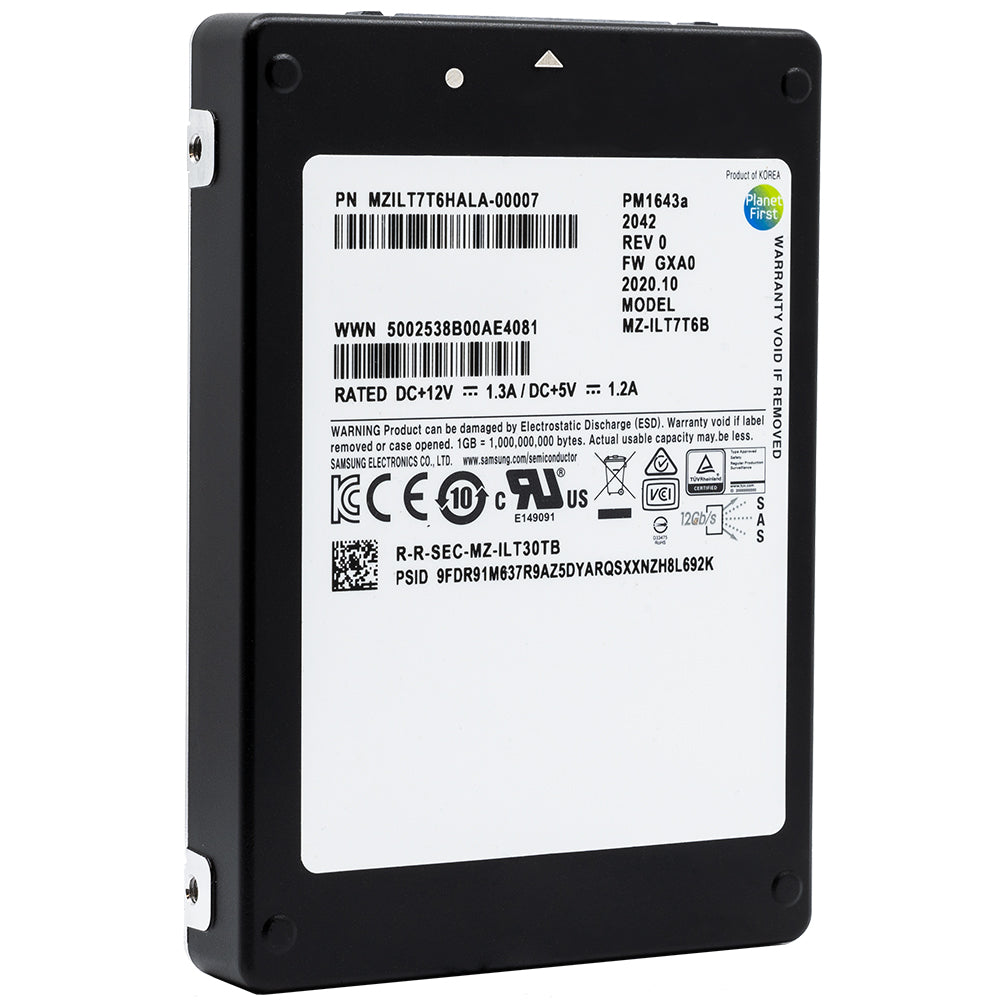 Samsung PM1643a MZILT7T6HALA MZ-ILT7T6B 7.68TB SAS 12Gb/s 3D TLC 2.5in Solid State Drive