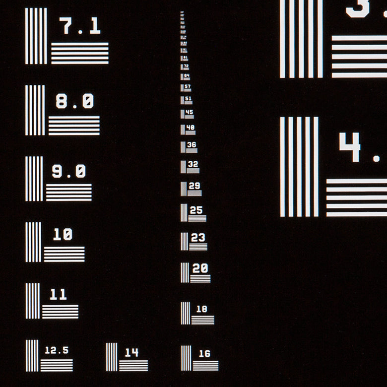 T-R2L2S1P1 - Positive NBS 1963A Resolution Target, 2" x 2", 1 to 228 cycles/mm