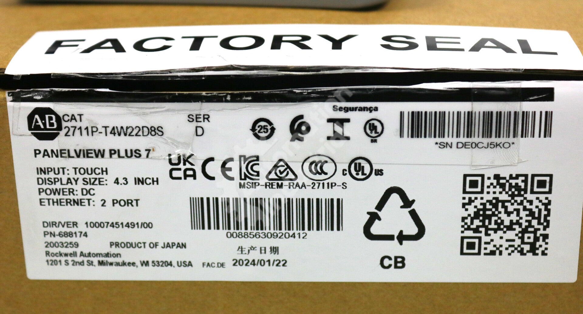 2711P-T4W22D8S By Allen Bradley 24VDC 4.3In LCD Touch Screen Panel NSFP