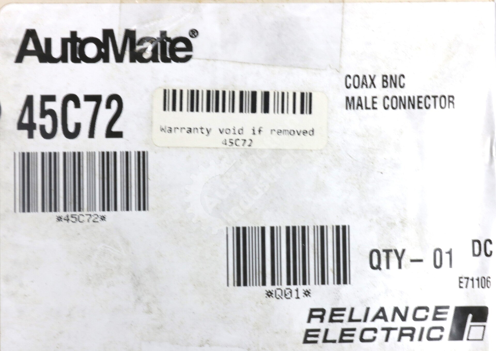 45C72 By Reliance Electric Coax BNC Male Connector NSFP AutoMate