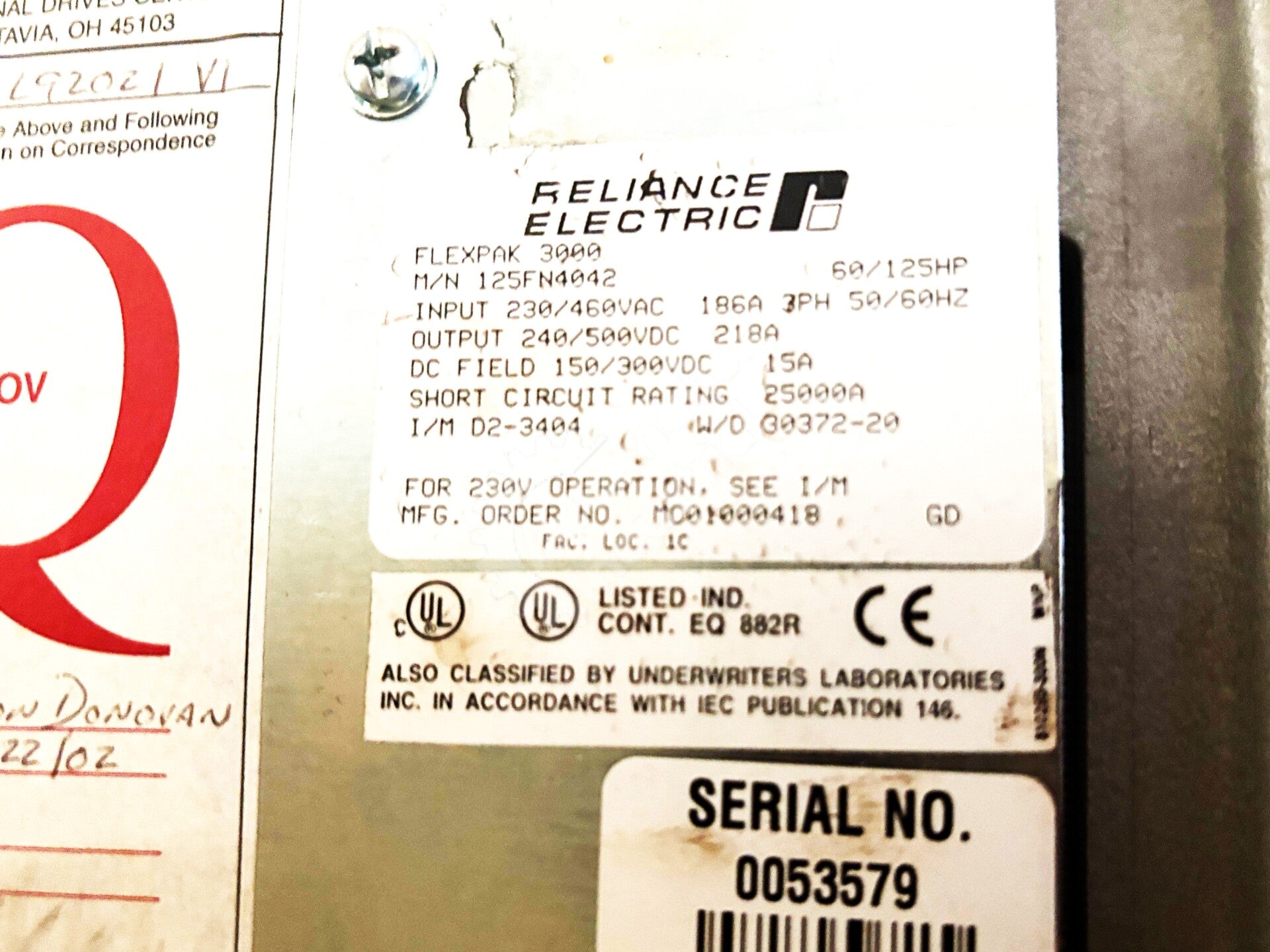 125FN4042 By Reliance Electric 3PH 230-460VAC 50/60Hz FlexPak 3000 DC Drive NSNB