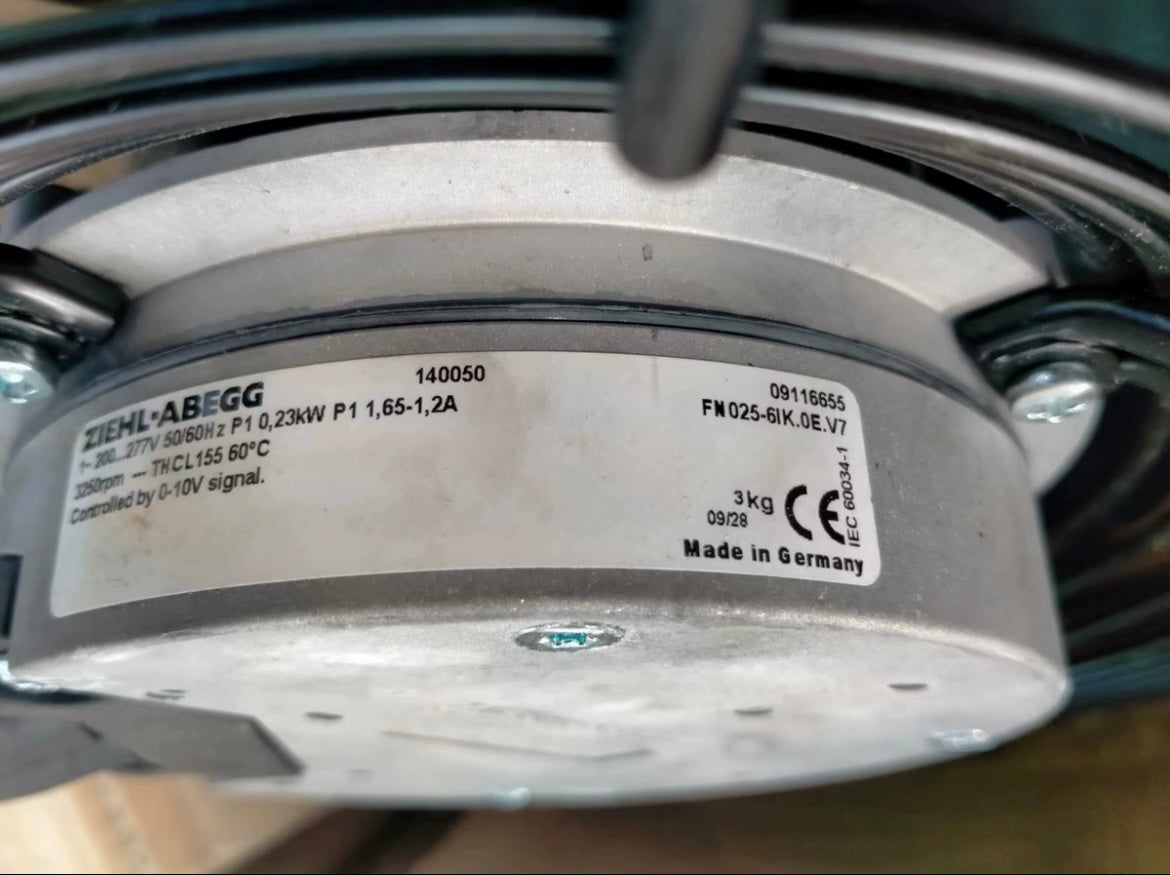 FN025-6IK.OE.V7 MK074-6IK.09.L ZIEHL-ABEGG Axial Fan 0.23kW 200/277V 1.65/1.2A 3000rpm