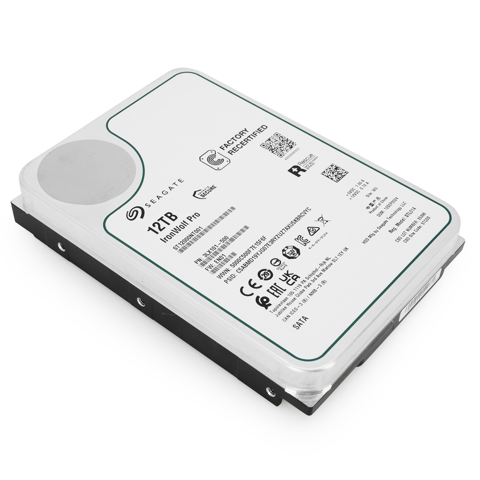 Seagate IronWolf Pro ST12000NT001 12TB 7.2K RPM SATA 6Gb/s 512e 3.5in Recertified Hard Drive