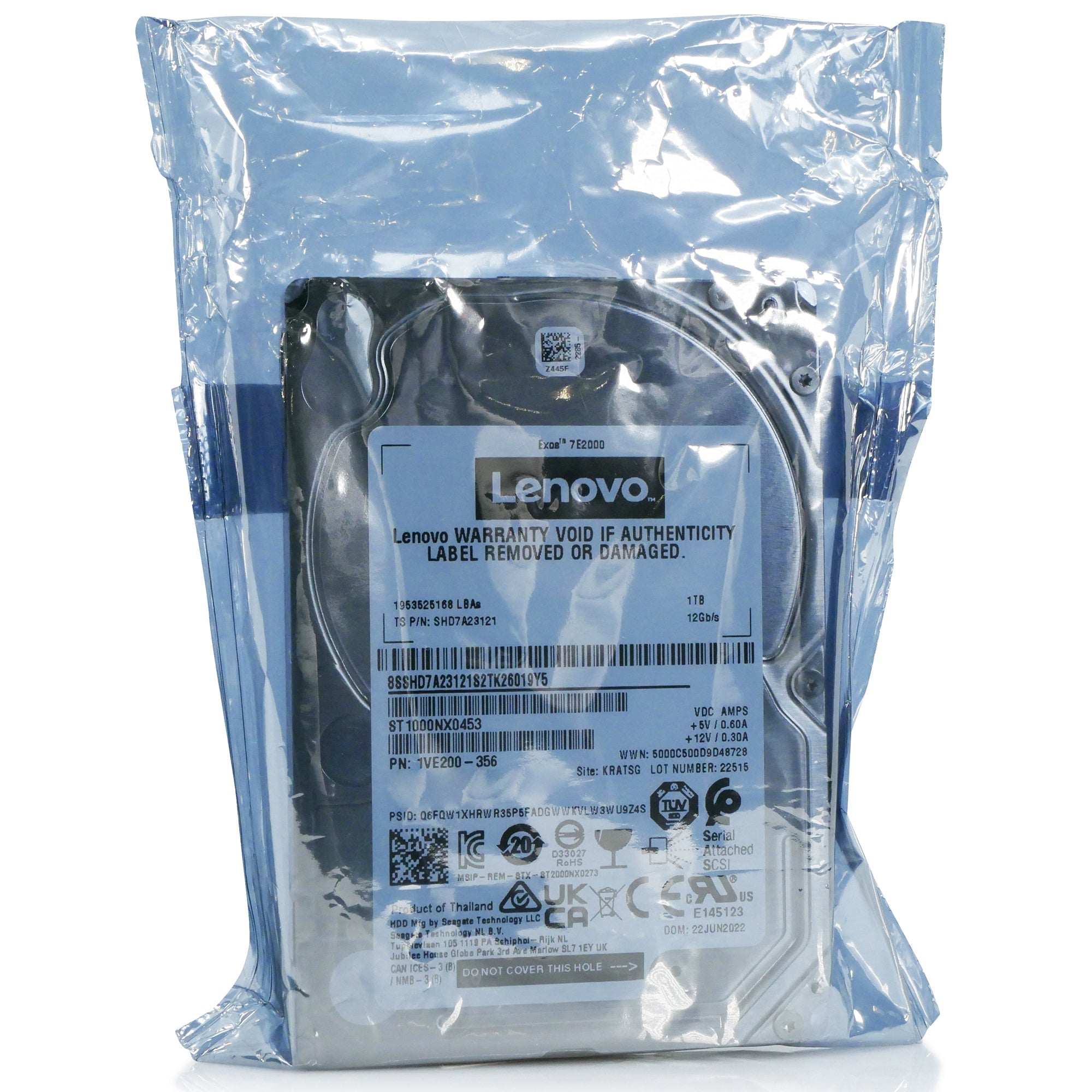 Seagate/Lenovo Exos 7E2000 ST1000NX0453 1TB 7.2K RPM SAS 12Gb/s 512n 2.5in Hard Drive