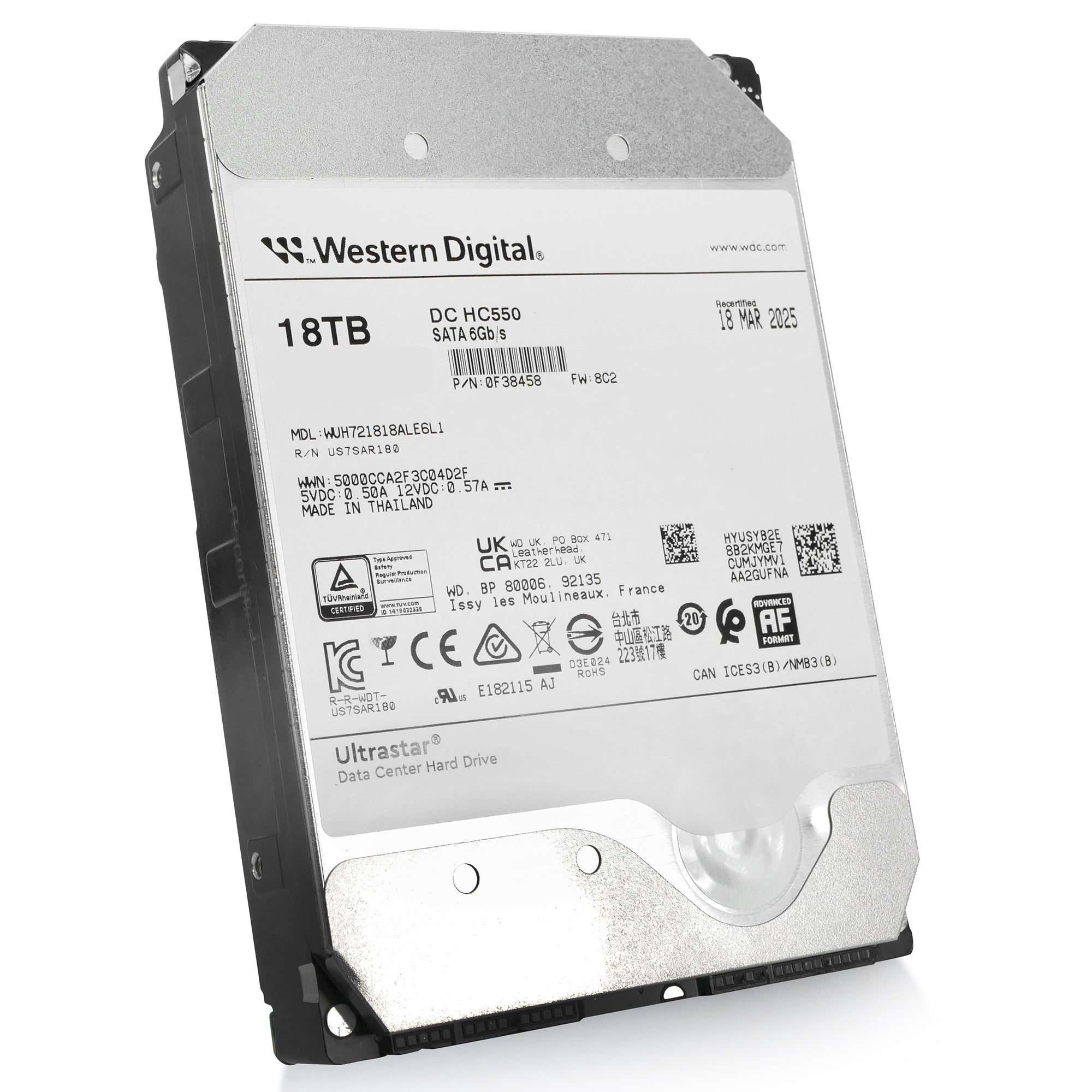 Western Digital Ultrastar DC HC550 WUH721818ALE6L1 0F38458 18TB 7.2K RPM SATA 6Gb/s 512e SED TCG-Enterprise 3.5in Hard Drive