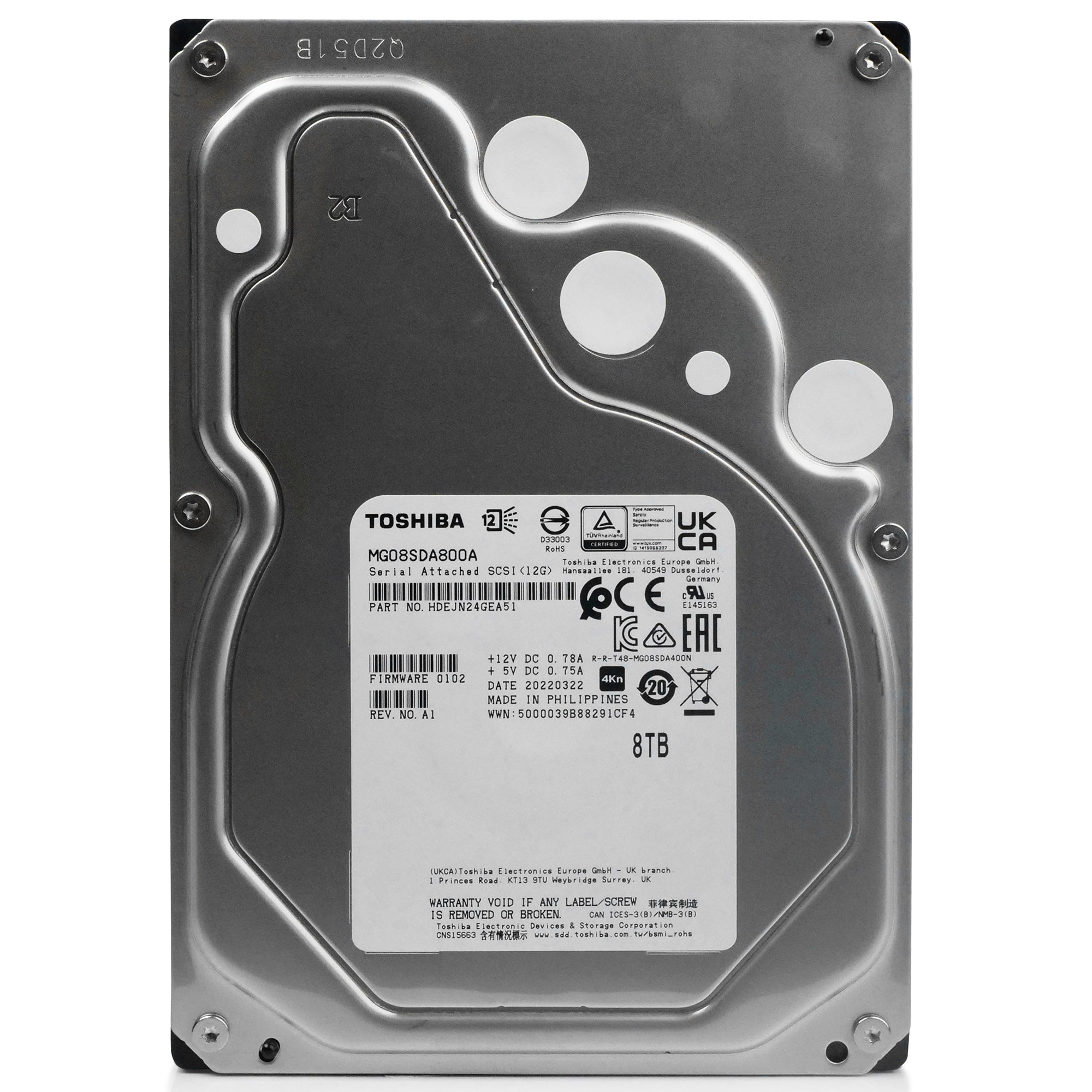 Toshiba MG08-D MG08SDA800A 8TB 7.2K RPM SAS 12Gb/s 4Kn 3.5in Hard Drive