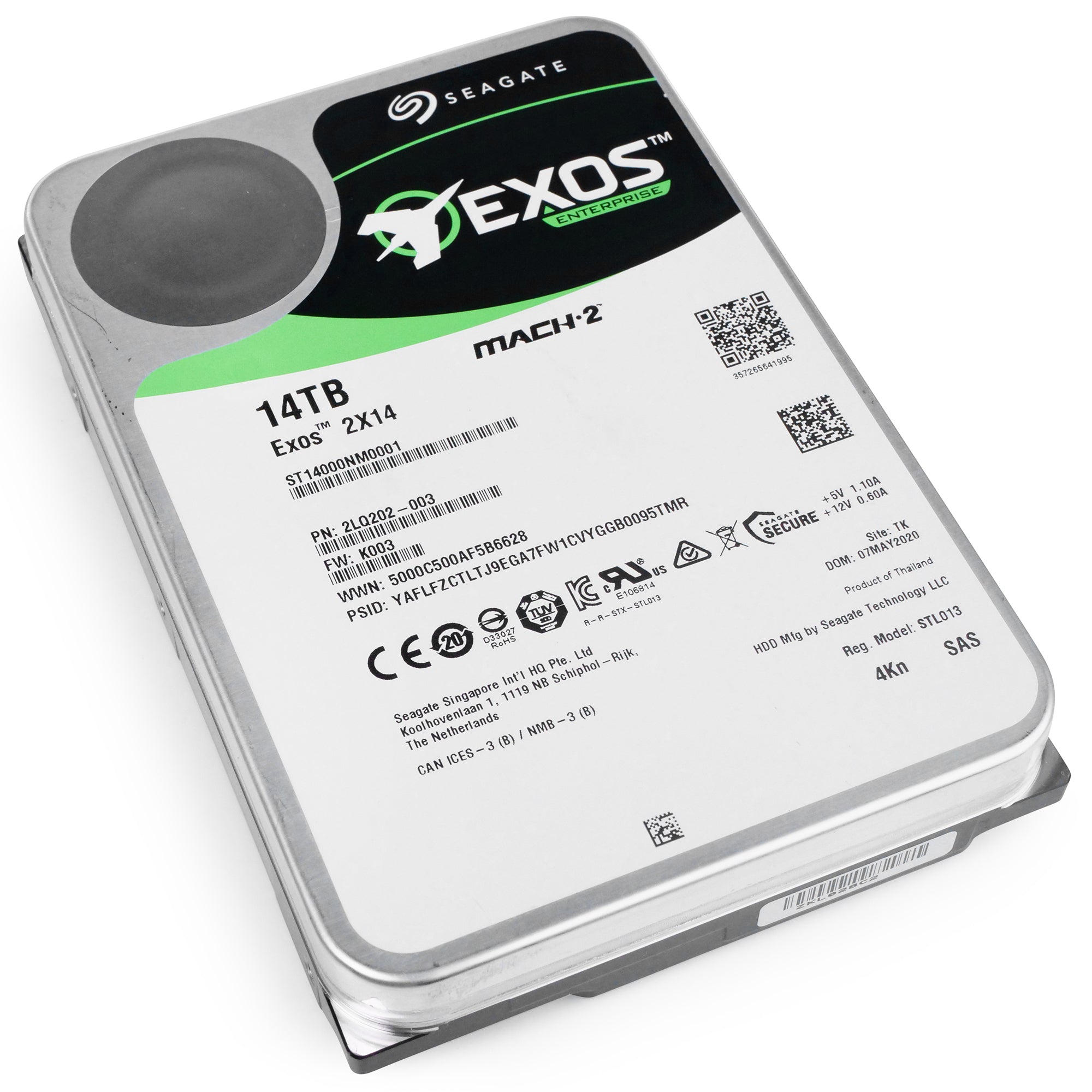 Seagate Exos 2X14 ST14000NM0001 14TB 7.2K RPM SAS 12Gb/s 4Kn MACH.2 3.5in Hard Drive