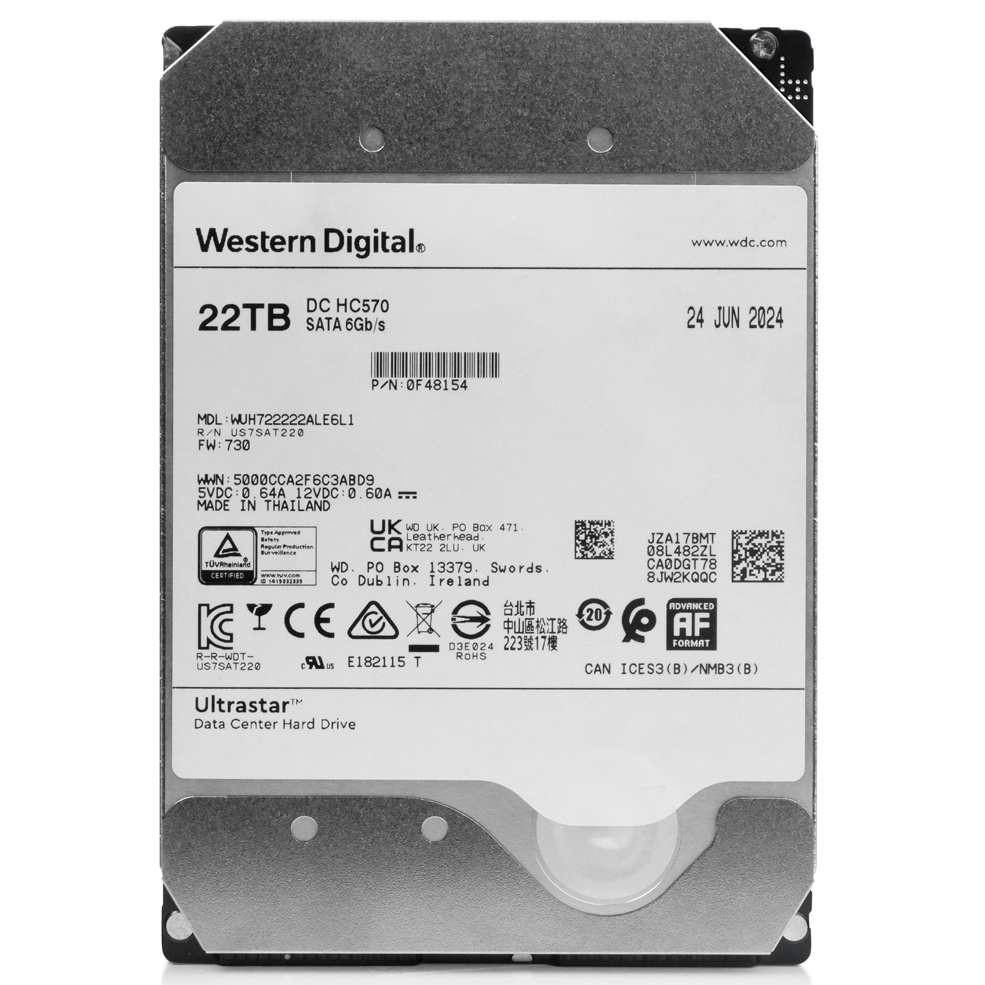 Western Digital Ultrastar DC HC570 WUH722222ALE6L1 0F48154 22TB 7.2K RPM SATA 6Gb/s 512e 3.5in Recertified Hard Drive