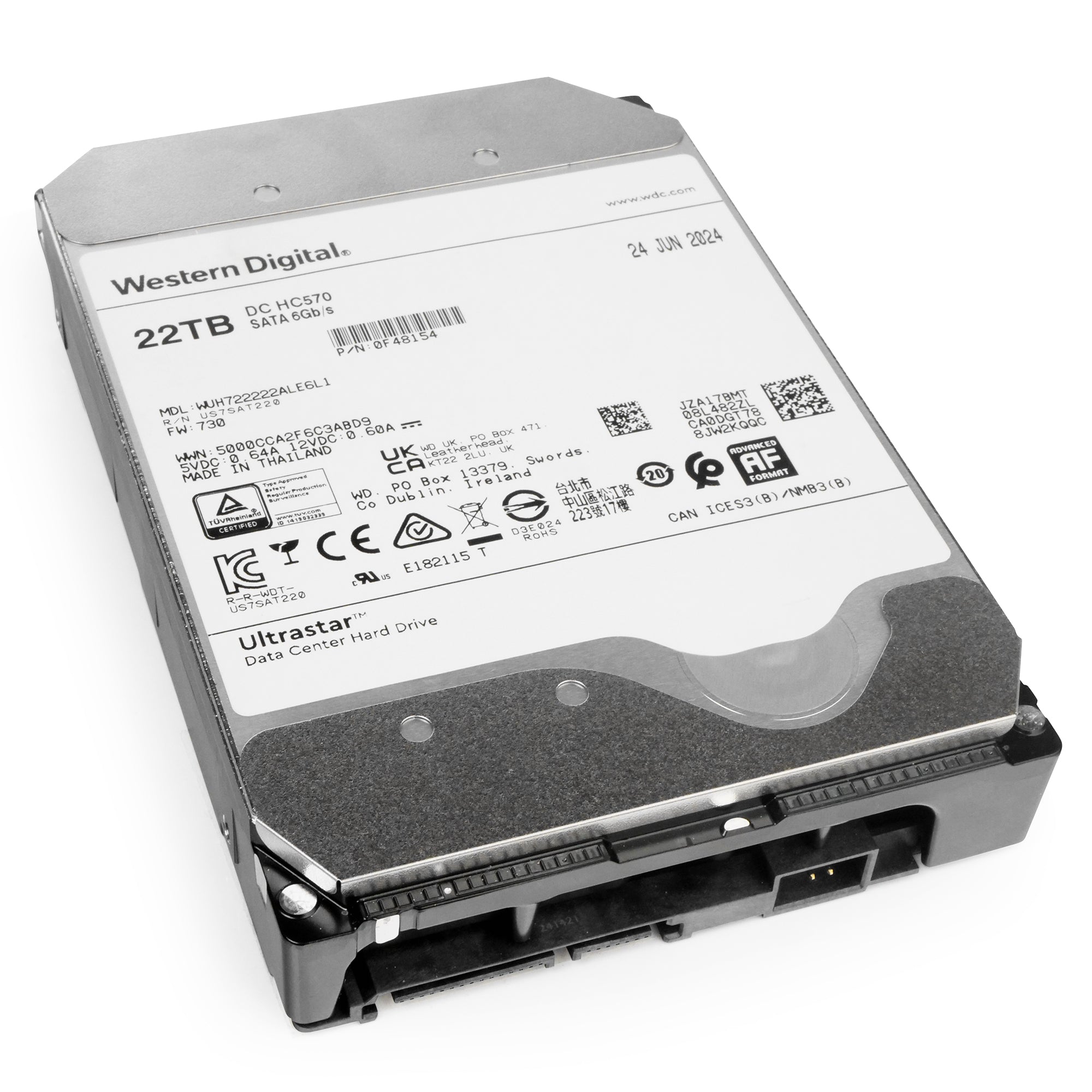Western Digital Ultrastar DC HC570 WUH722222ALE6L1 0F48154 22TB 7.2K RPM SATA 6Gb/s 512e 3.5in Recertified Hard Drive