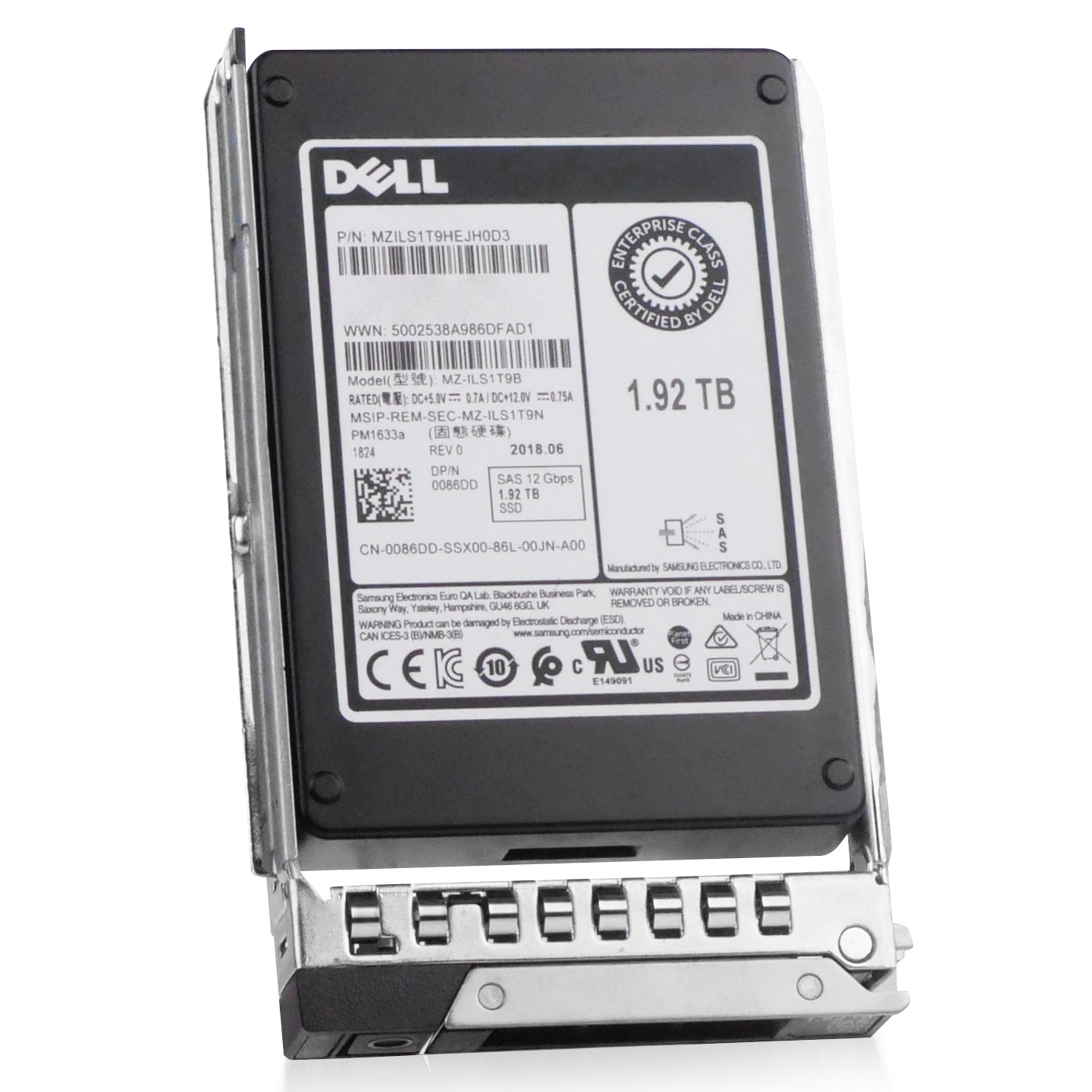 Dell G14 JRKX9 1.92TB 1 DWPD SAS 12Gb/s 3D TLC V-NAND 2.5in Refurbished SSD