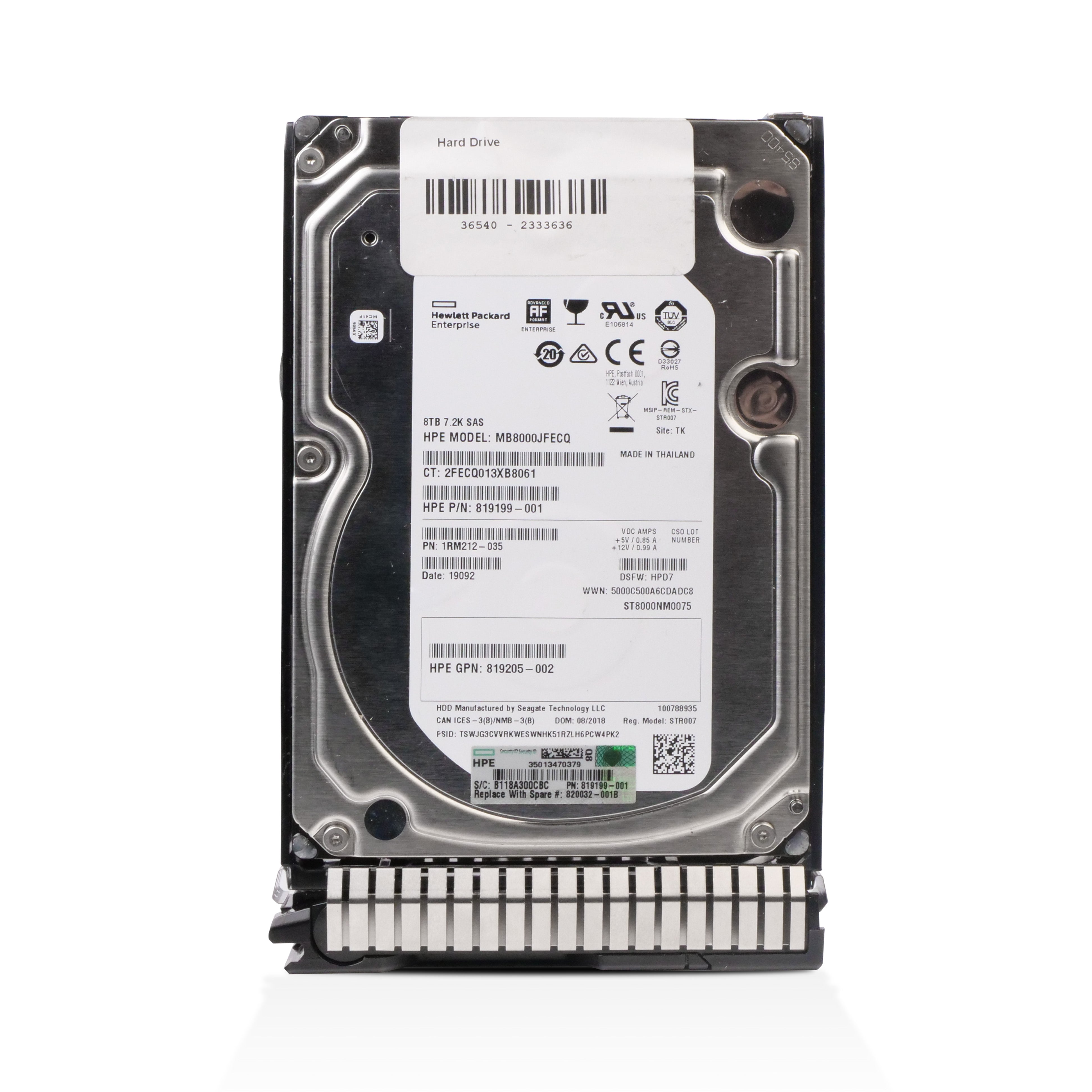 HP Generation 8 819199-001 MB8000JFECQ 8TB SAS 12Gb/s 512e 3.5in Refurbished HDD