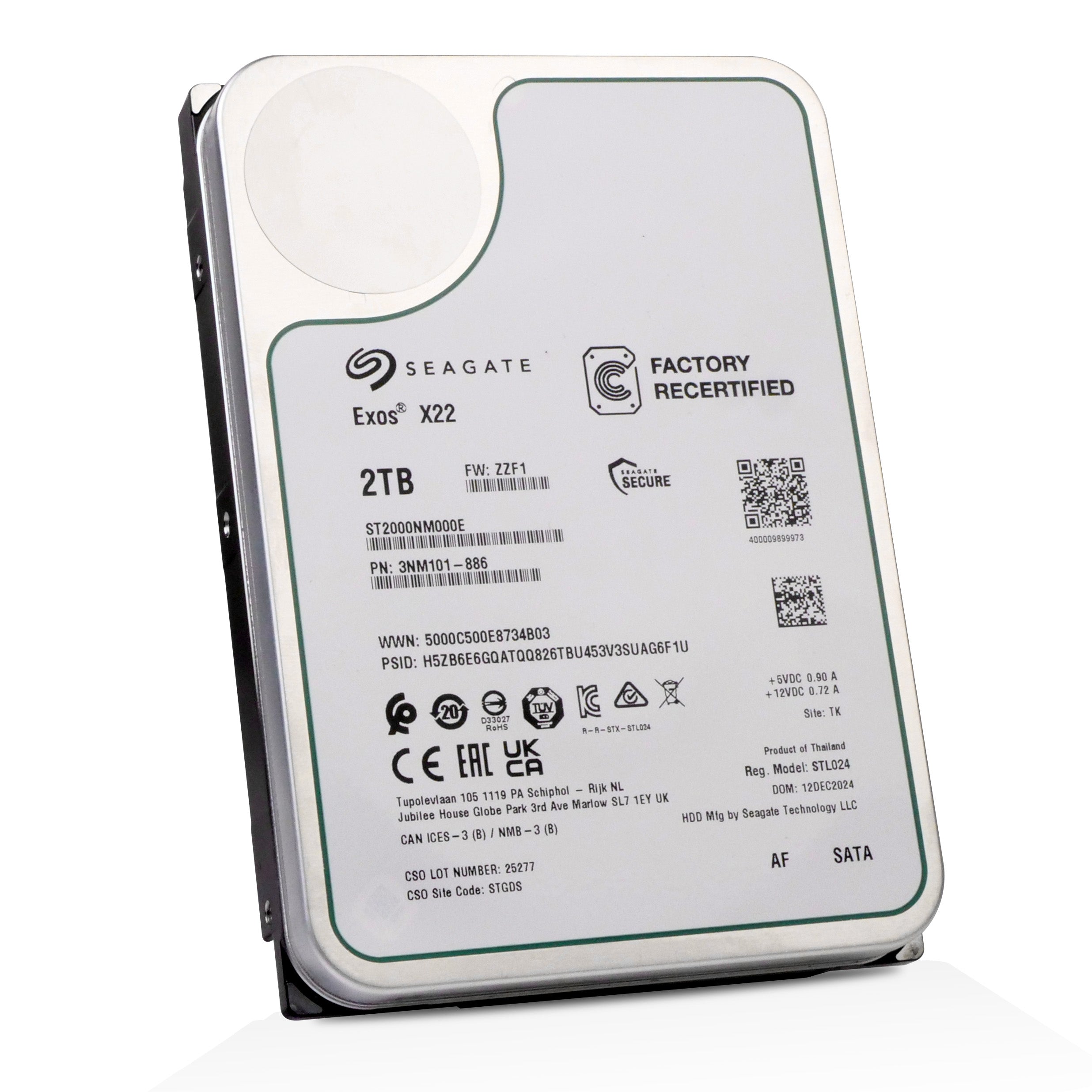 Seagate Exos X22 ST2000NM000E 2TB 7.2K RPM SATA 6Gb/s 512e 256MB 3.5in Recertified HDD