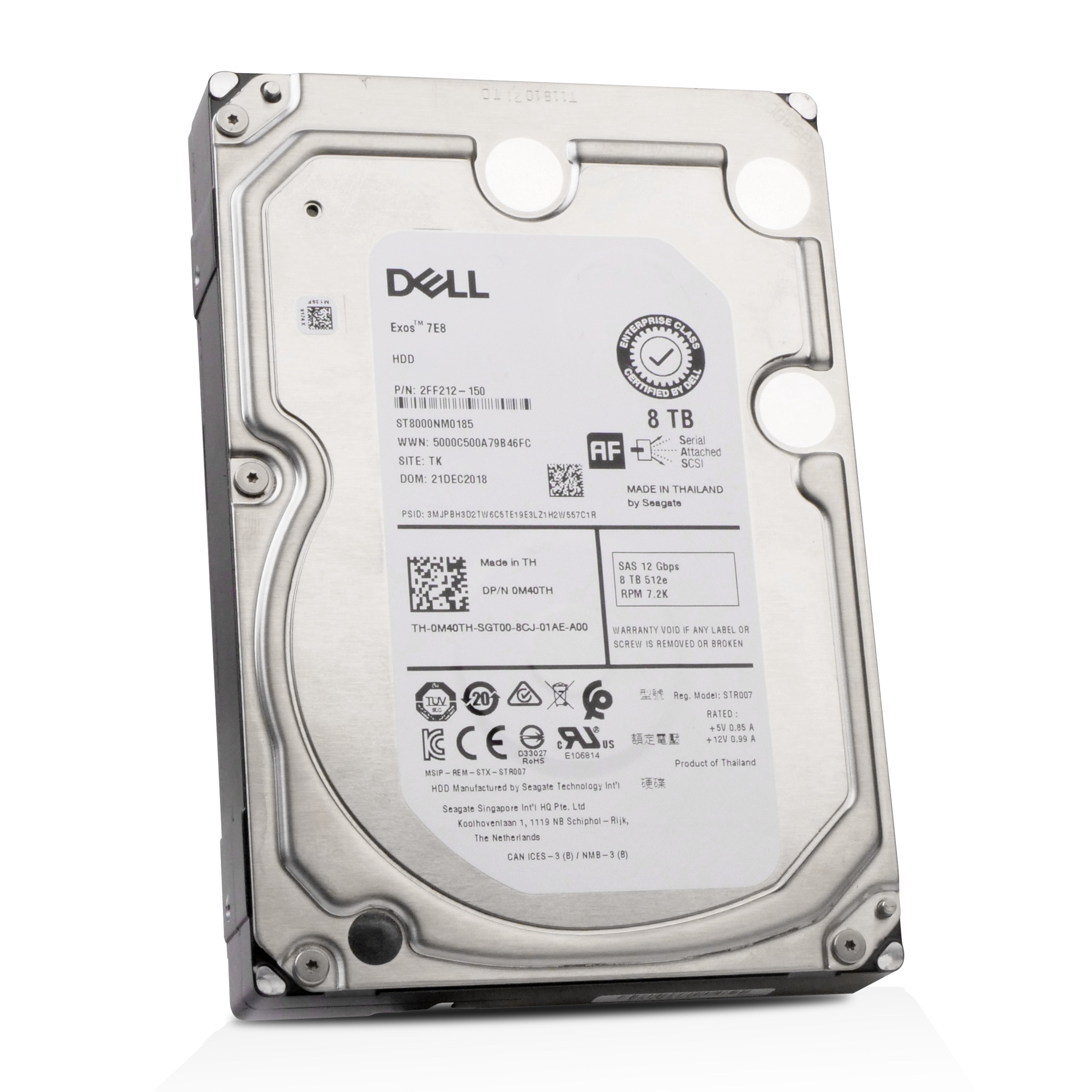 Dell/Seagate Exos 7E8 ST8000NM0185 0M40TH 8TB 7.2K RPM SAS 12Gb/s 512e 256MB 3.5in HDD