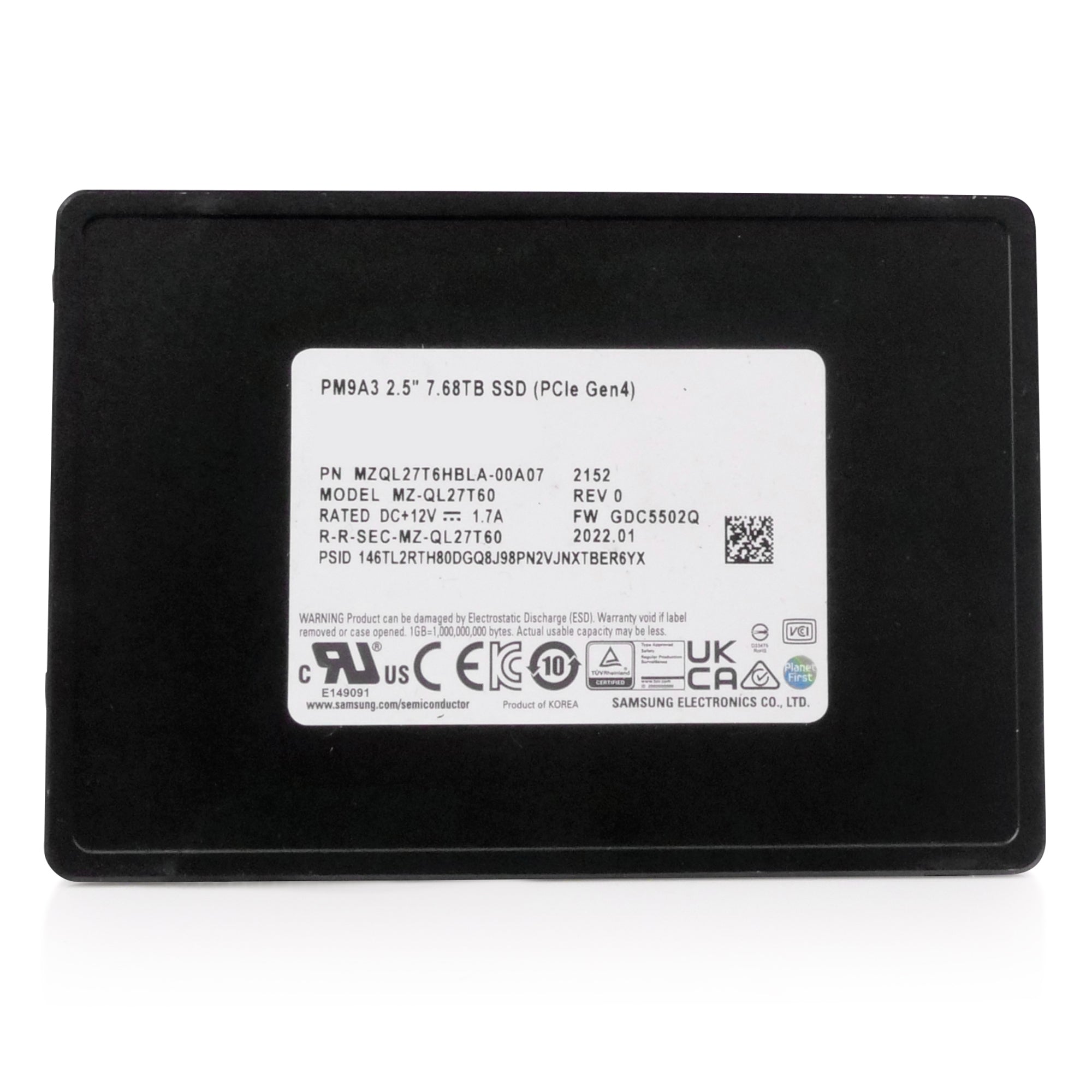Samsung PM9A3 MZQL27T6HBLA 7.68TB PCIe Gen 4.0 x4 8GB/s U.2 NVMe 2.5in Refurbished SSD