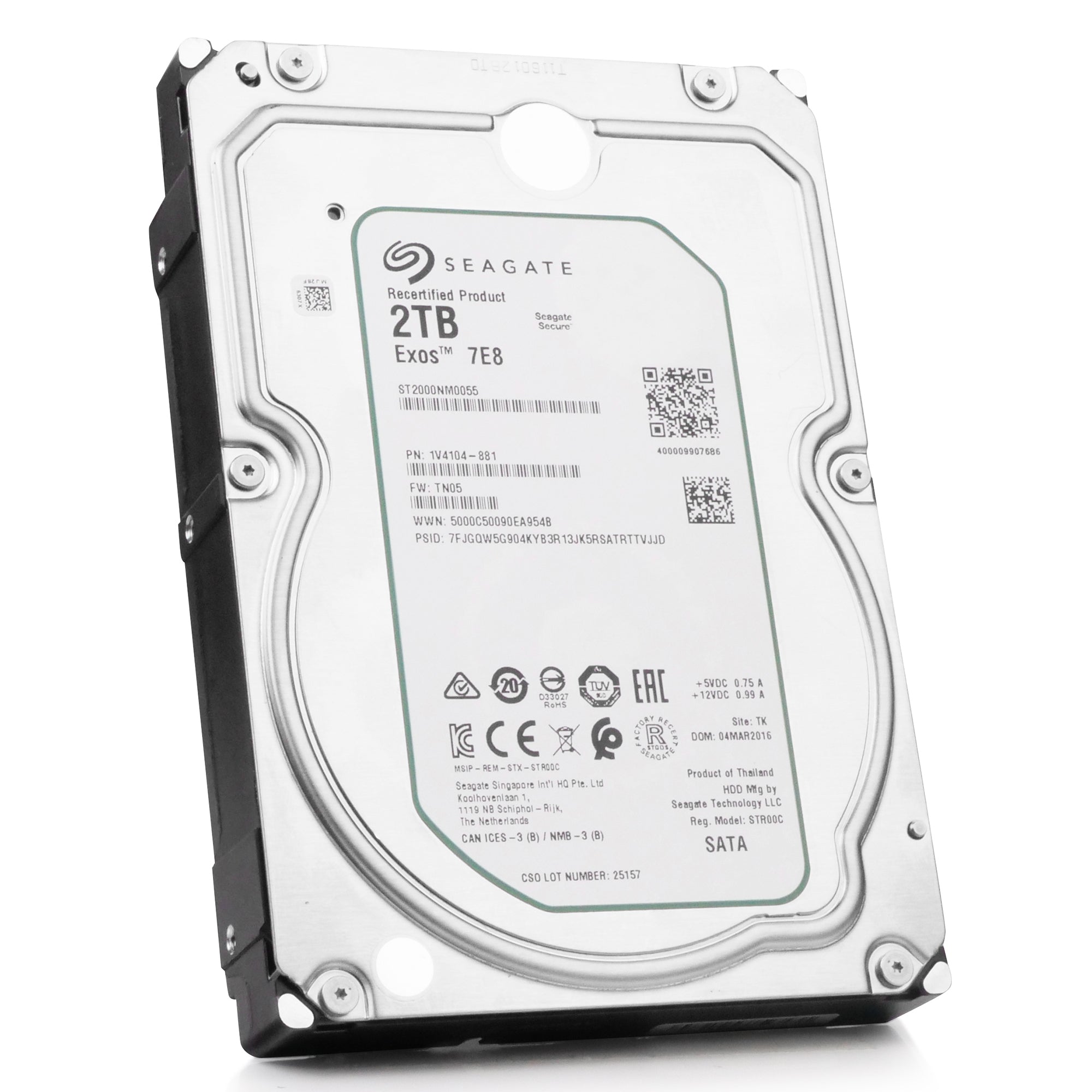 Seagate Exos 7E8 ST2000NM0055 2TB 7.2K RPM SATA 6Gb/s 512n 128MB 3.5in Recertified HDD