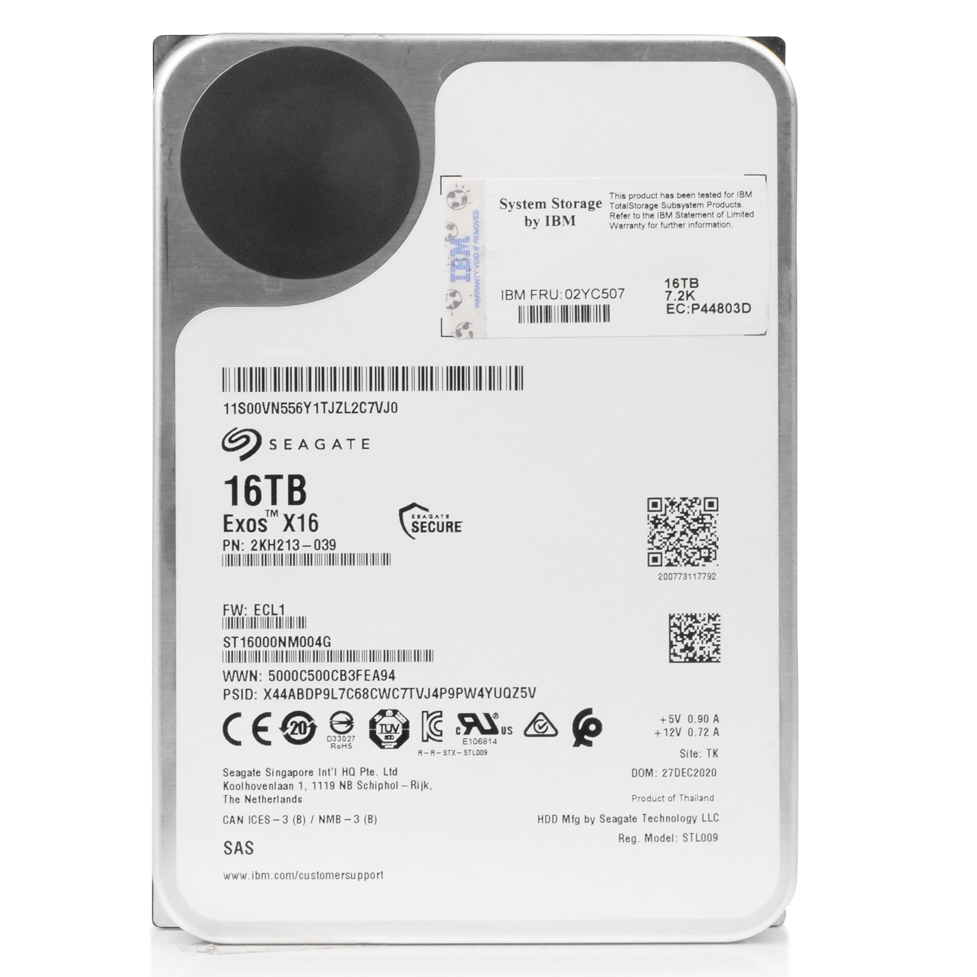 Seagate/IBM Exos X16 ST16000NM004G 16TB 7.2K RPM SAS 12Gb/s 4Kn 256MB 3.5in Refurbished HDD