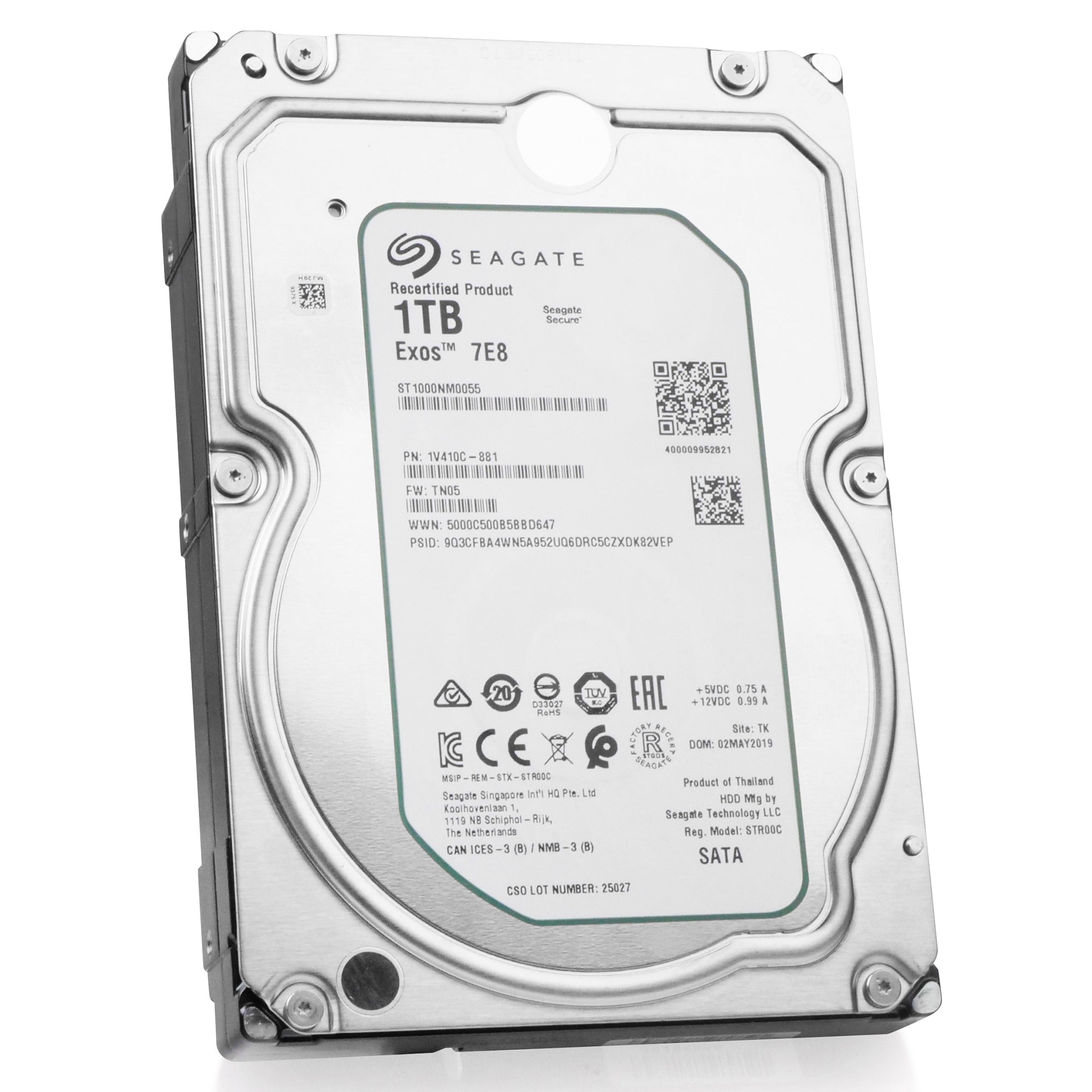 Seagate Exos 7E8 ST1000NM0055 1TB 7.2K RPM SATA 6Gb/s 512n 128MB 3.5" Manufacturer Recertified HDD