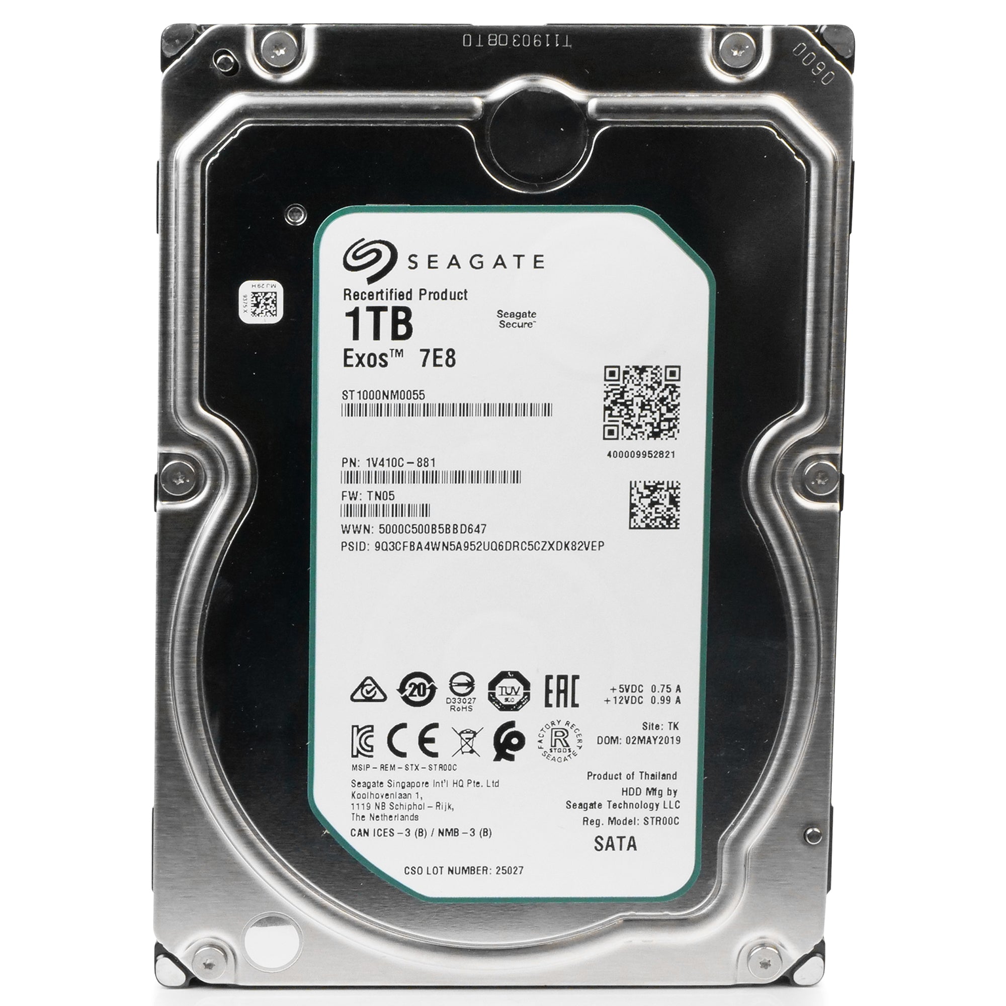 Seagate Exos 7E8 ST1000NM0055 1TB 7.2K RPM SATA 6Gb/s 512n 128MB 3.5" Manufacturer Recertified HDD