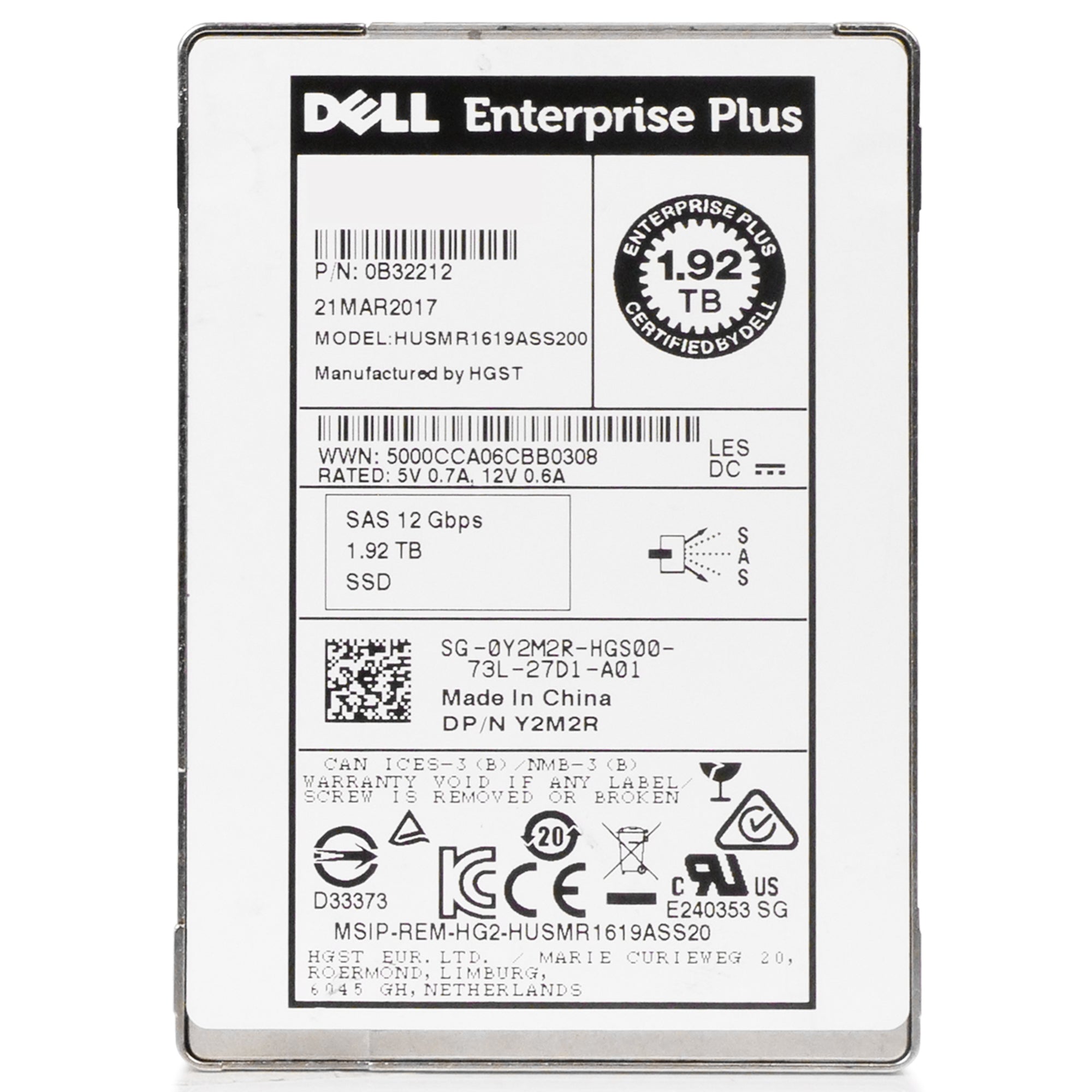 Dell/HGST Ultrastar DC SS200 HUSMR1619ASS200 0B32212 1.92TB 1 DWPD SAS 12Gb/s MLC 2.5in Refurbished SSD