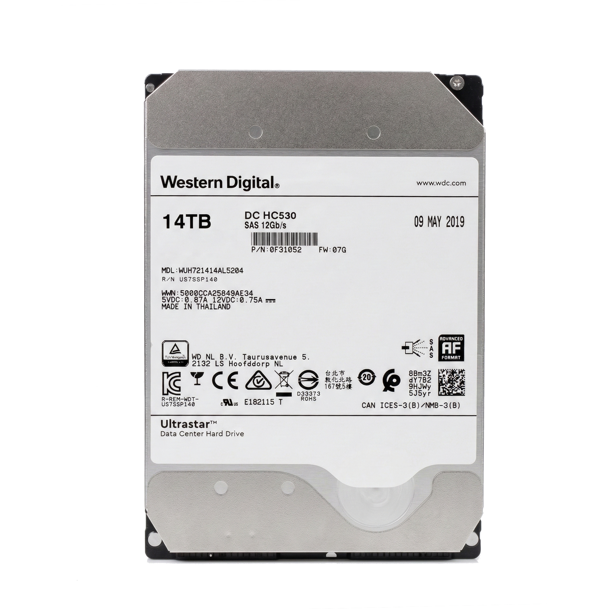 Western Digital Ultrastar DC HC530 WUH721414AL5204 0F31052 14TB 7.2K RPM SAS 12Gb/s 512e 3.5in Refurbished HDD