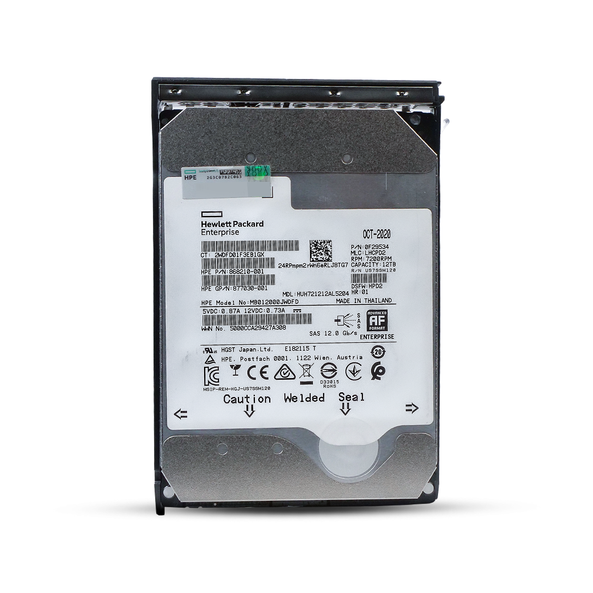 HP Generation 11 868210-001 MB012000JWDFD 12TB 7.2K RPM SAS 12Gb/s 512e 256MB 3.5in Refurbished HDD