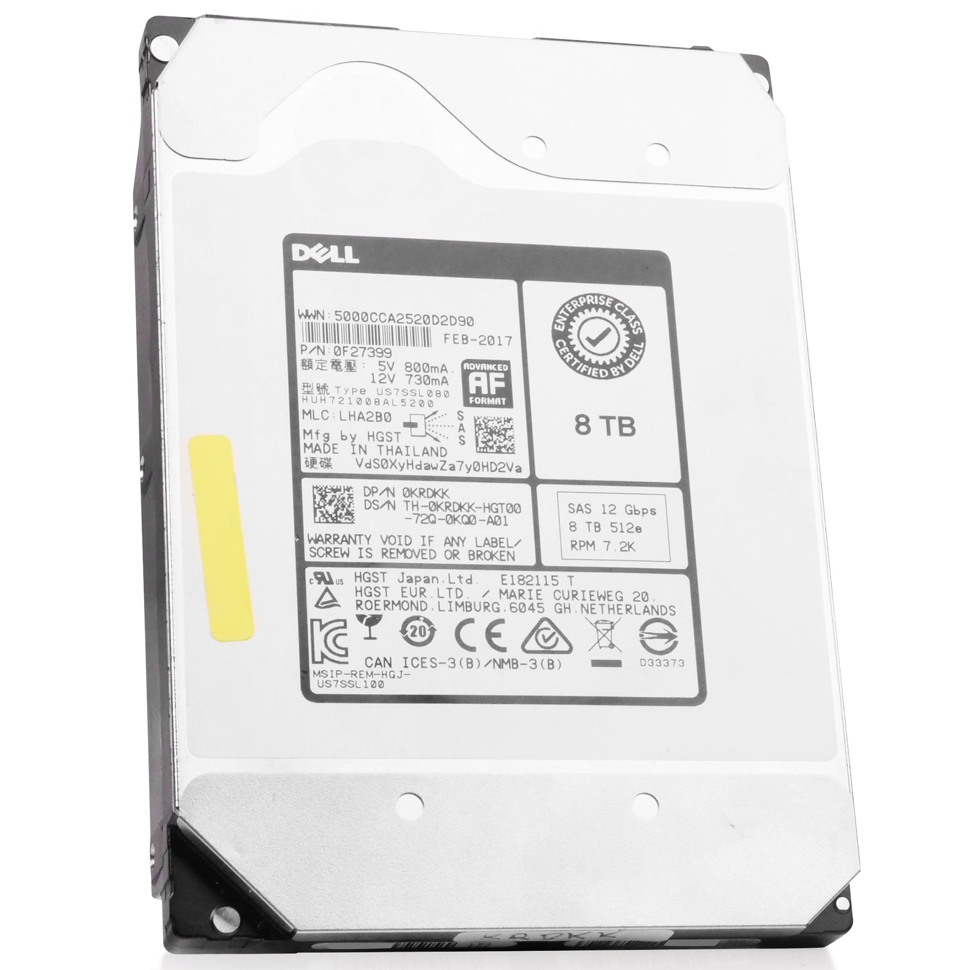 Dell/HGST Ultrastar He10 HUH721008AL5200 0F27399 8TB 7.2K RPM SAS 12Gb/s 512e 256MB 3.5in HDD