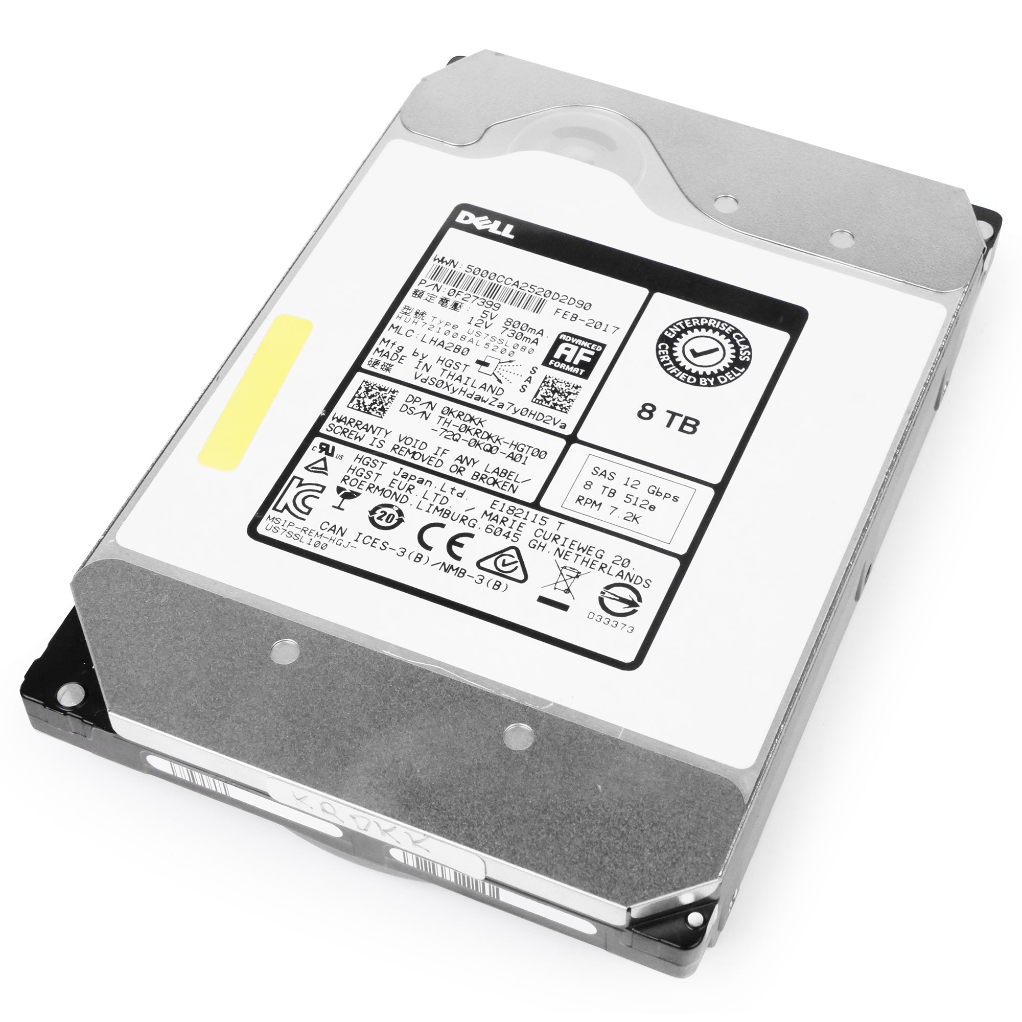 Dell/HGST Ultrastar He10 HUH721008AL5200 0F27399 8TB 7.2K RPM SAS 12Gb/s 512e 256MB 3.5in Refurbished HDD