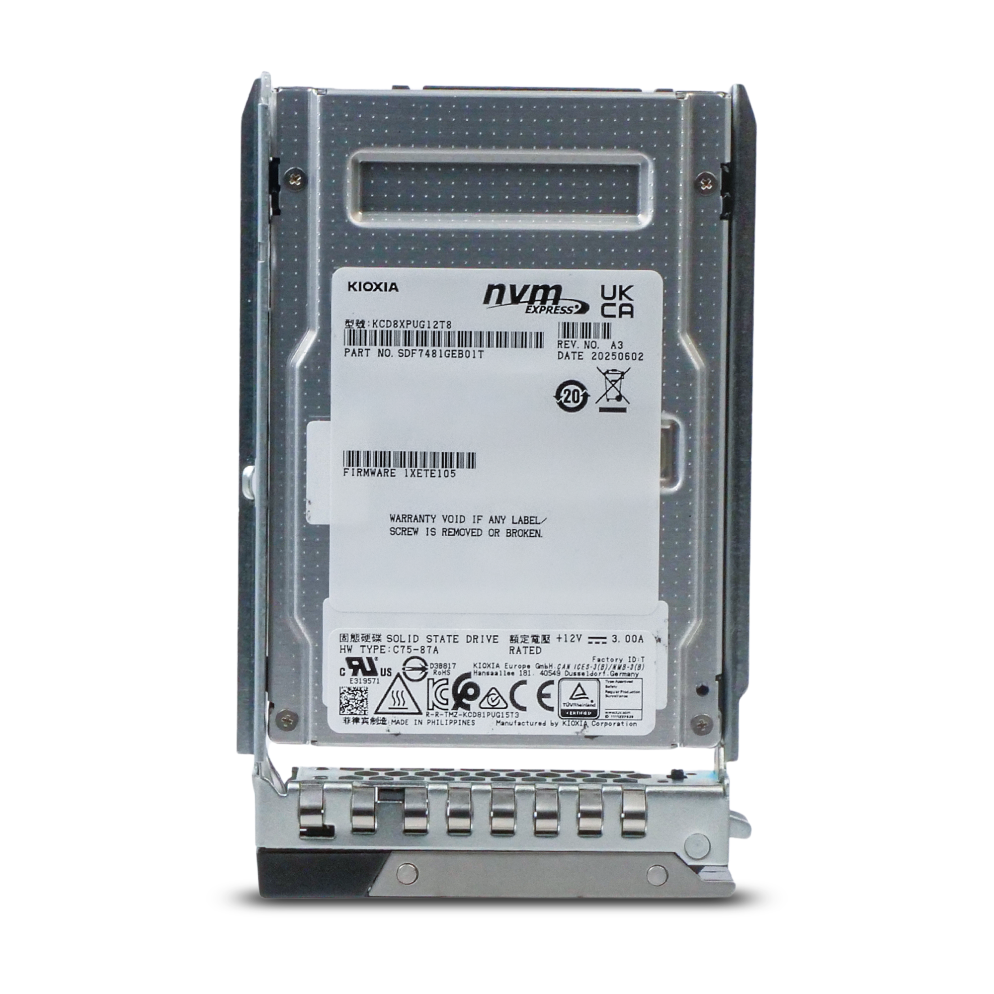 Kioxia CD8P-V KCD8XPUG12T8 12.8TB 3 DWPD PCIe Gen 5.0 x4 16GB/s 3D TLC U.3 NVMe 2.5in Mixed Use SSD in Dell G14 Tray - Comparable to R3T9K
