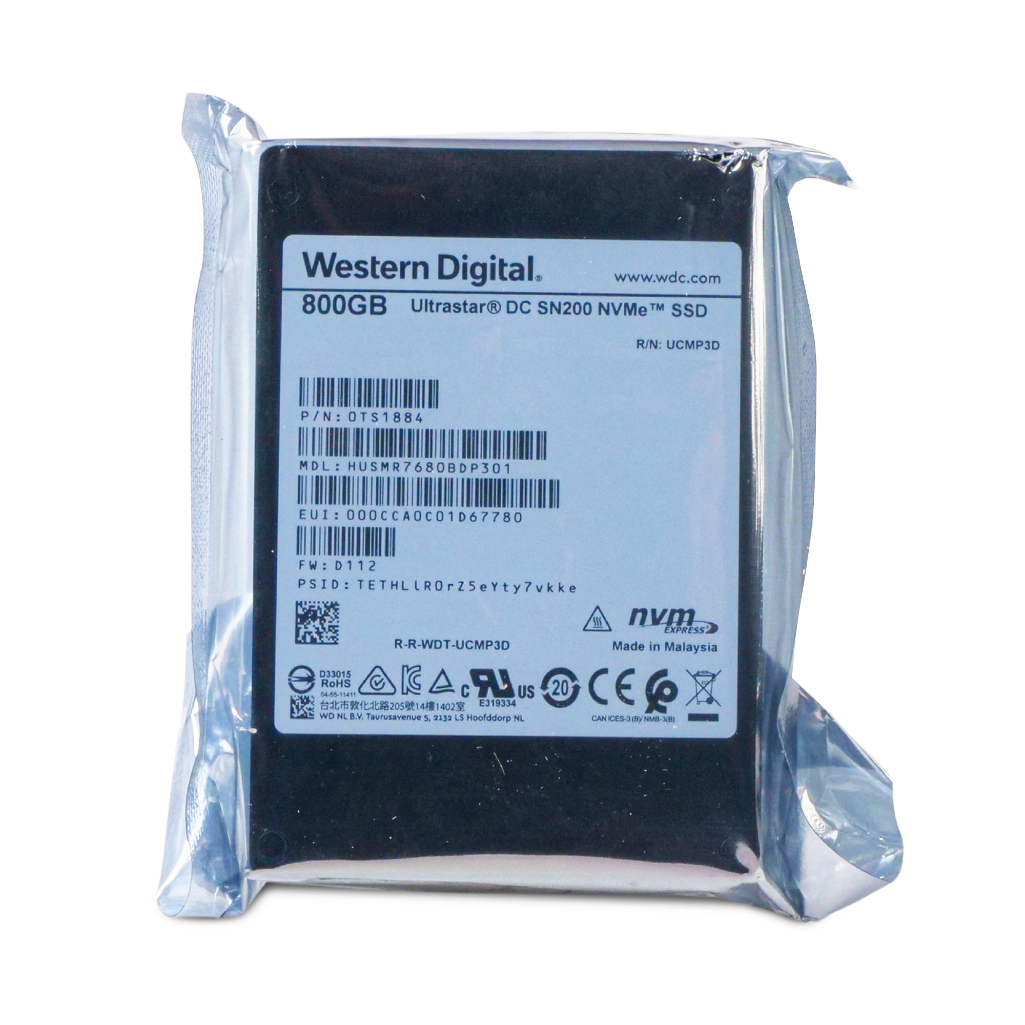 Western Digital Ultrastar DC SN200 HUSMR7680BDP301 0TS1884 800GB 3 DWPD PCIe Gen 3.0 x4 4GB/s MLC U.2 NVMe 2.5in SSD