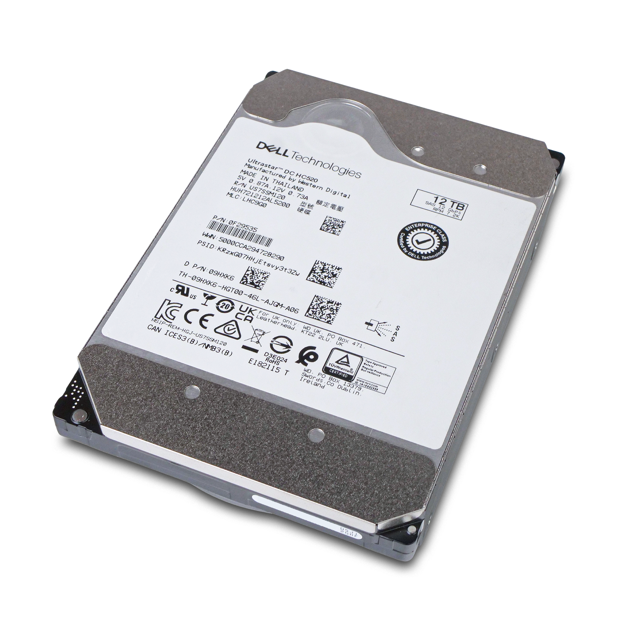 Dell/Western Digital Ultrastar DC HC520 HUH721212AL5200 0F29535 12TB 7.2K RPM SAS 12Gb/s 512e 256MB 3.5in HDD