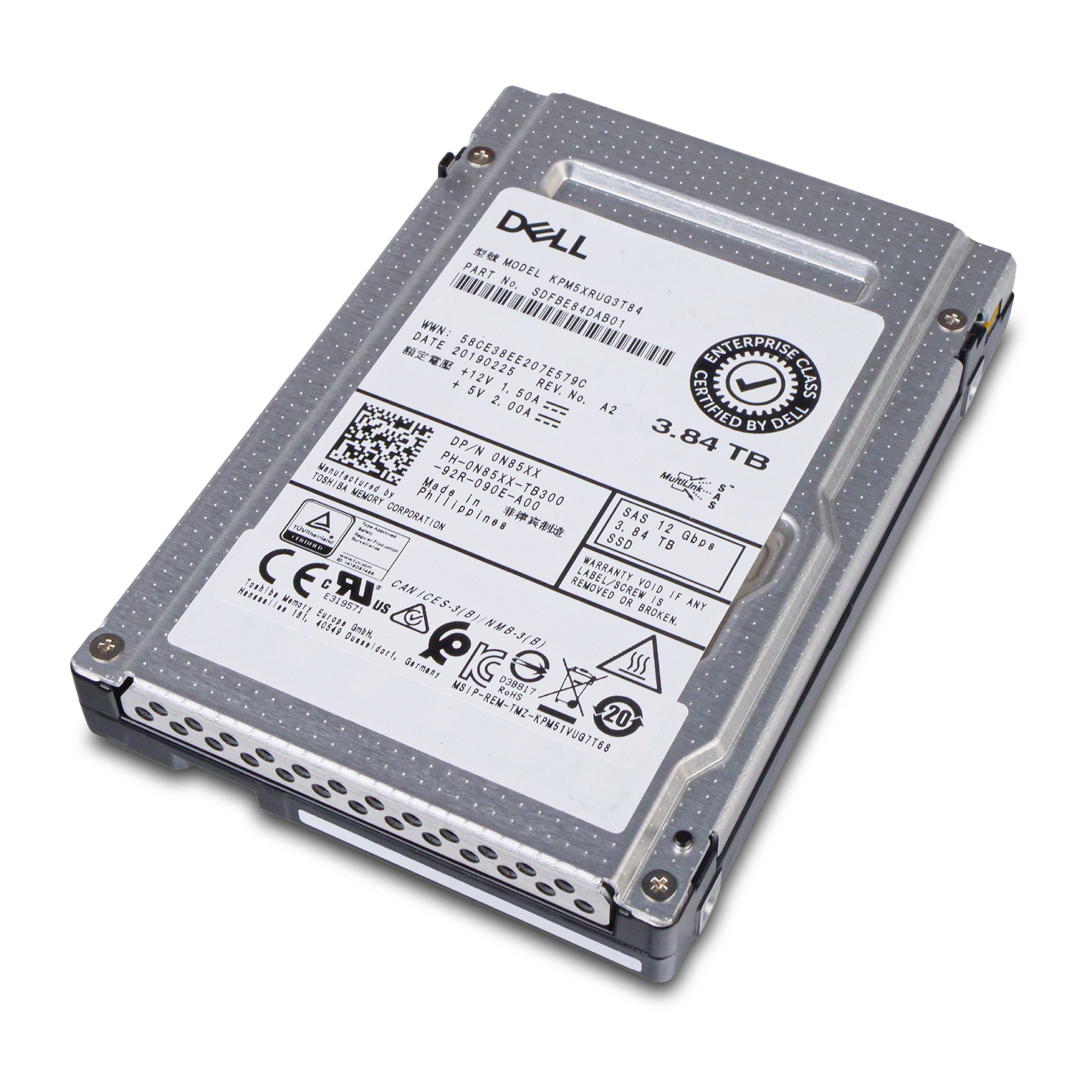 Kioxia/Dell PM5-R KPM5XRUG3T84 3.84TB 1 DWPD SAS 12Gb/s Read Intensive 3D TLC 2.5in SSD