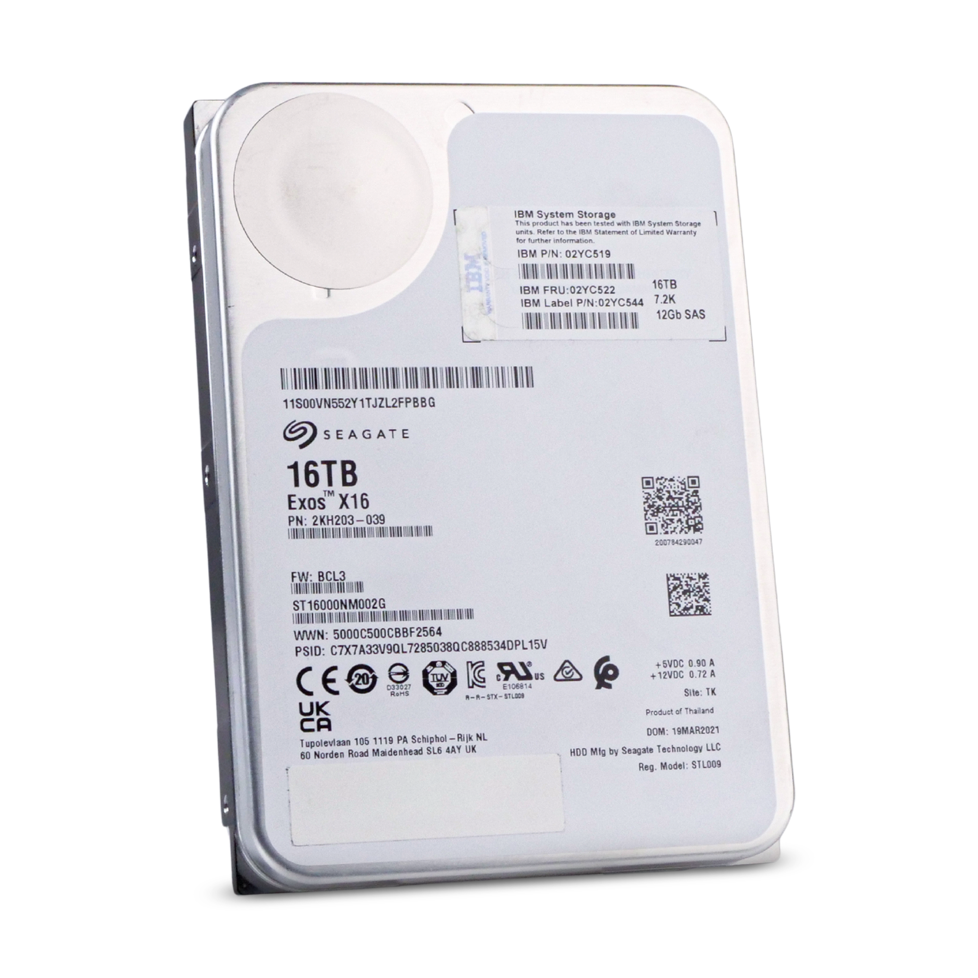 Seagate/IBM Exos X16 ST16000NM002G 16TB 7.2K RPM SAS 12Gb/s 512e/4Kn 3.5in Refurbished HDD