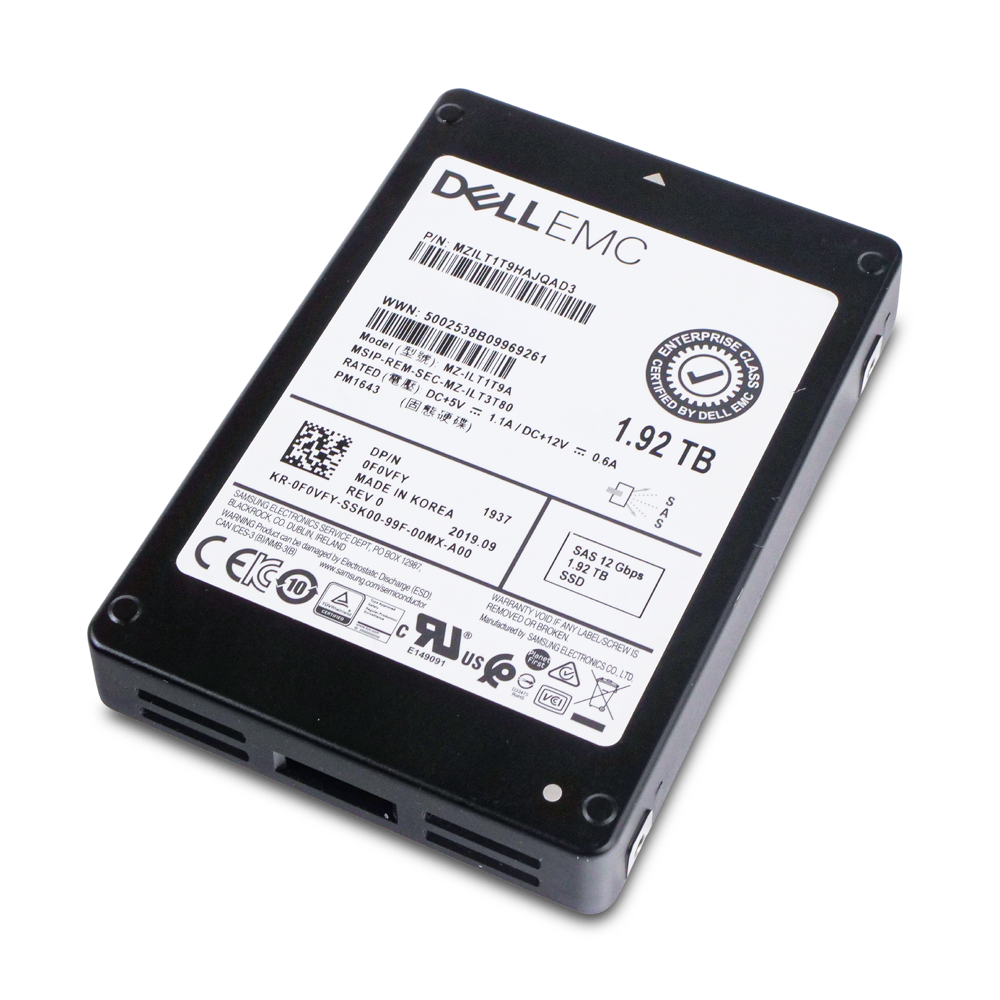 Dell/Samsung PM1643 MZILT1T9HAJQAD3 1.92TB 1 DWPD SAS 12Gb/s 3D TLC 2.5in Refurbished SSD