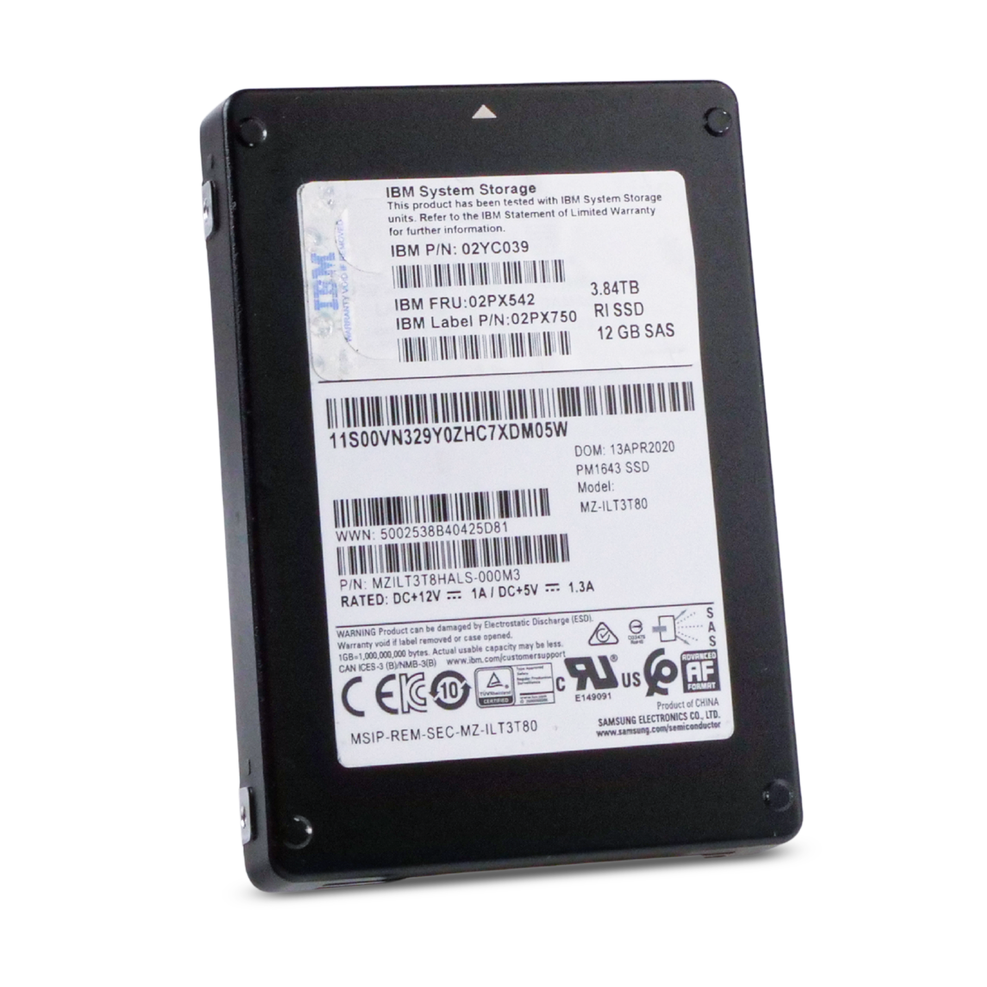 IBM/Samsung PM1643 MZILT3T8HALS 3.84TB 1 DWPD SAS 12Gb/s 3D TLC 2.5in Refurbished SSD