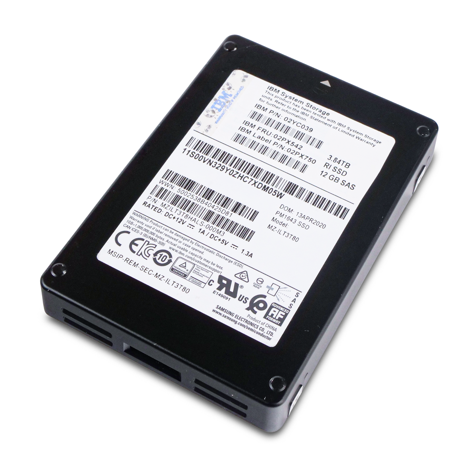 IBM/Samsung PM1643 MZILT3T8HALS 3.84TB 1 DWPD SAS 12Gb/s 3D TLC 2.5in Refurbished SSD