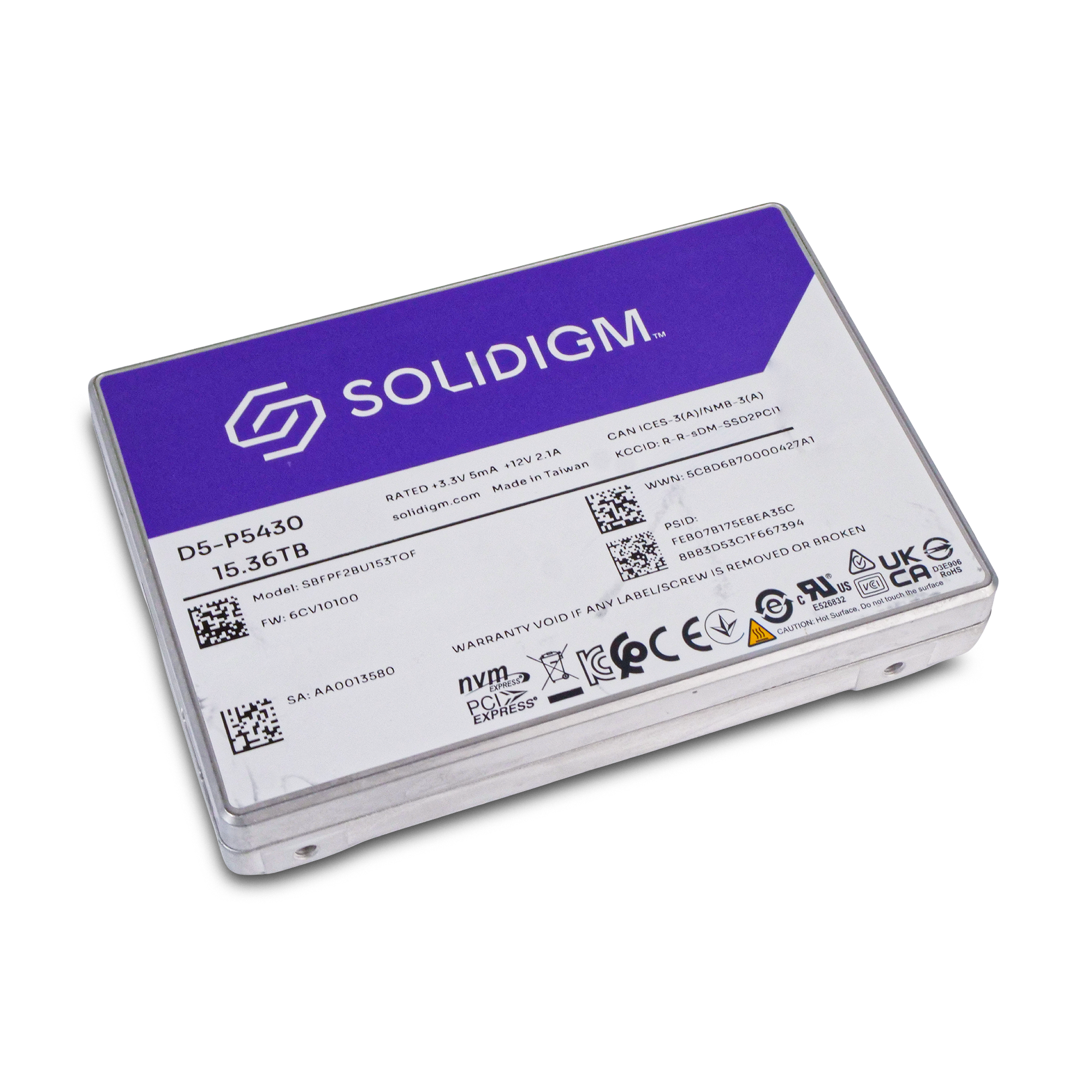 Solidigm D5-P5430 SBFPF2BU153TOF 15.36TB 0.5 DWPD PCIe Gen 4.0 x4 8GB/s 3D QLC U.2 NVMe 2.5in SSD