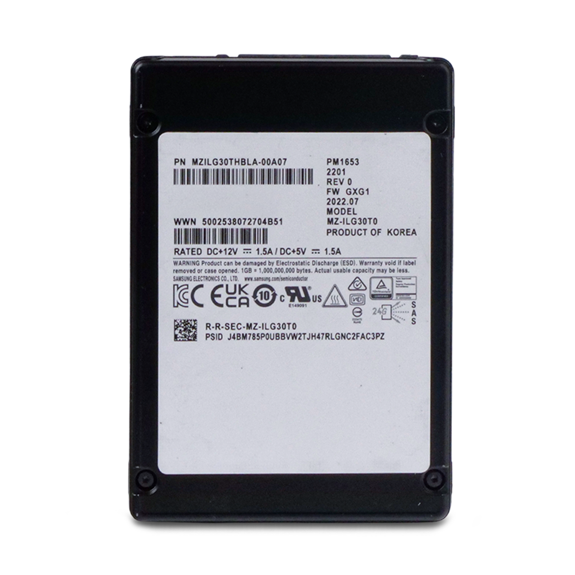 Samsung PM1653 MZILG30THBLA 30.72TB 1 DWPD SAS-4 24Gb/s 3D TLC 2.5in Refurbished SSD