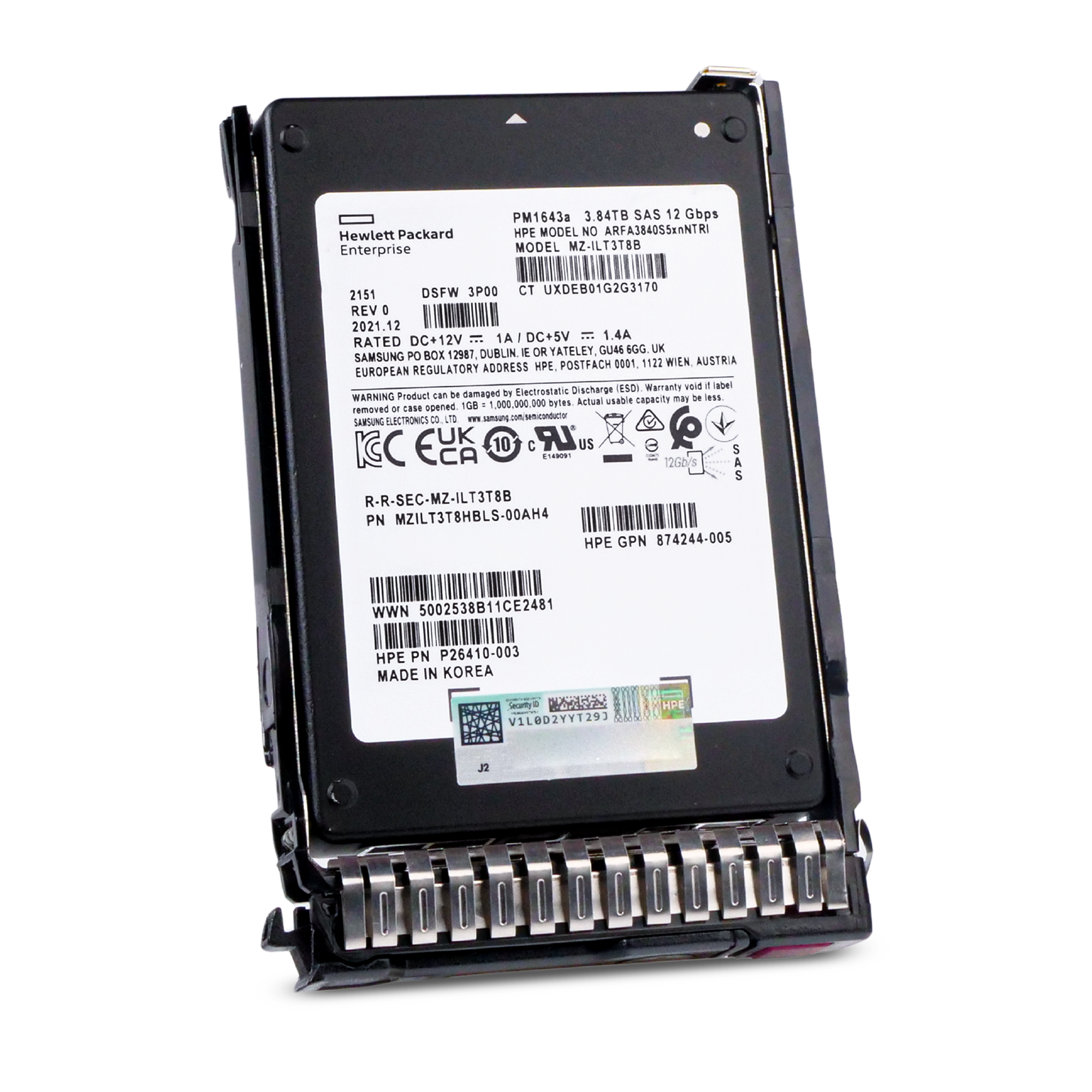 HP Generation 8 VO003840JWZJK P15848-003 3.84TB 1 DWPD SAS 12Gb/s 3D TLC 2.5in Refurbished SSD