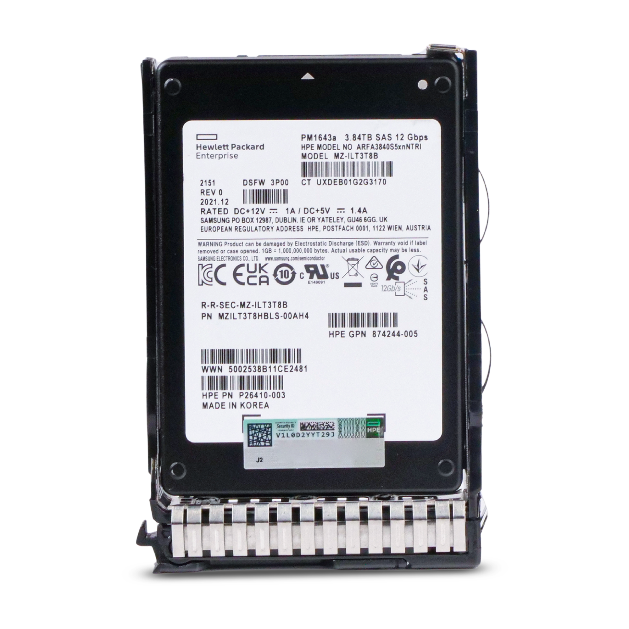 HP Generation 8 VO003840JWZJK P15848-003 3.84TB 1 DWPD SAS 12Gb/s 3D TLC 2.5in Refurbished SSD