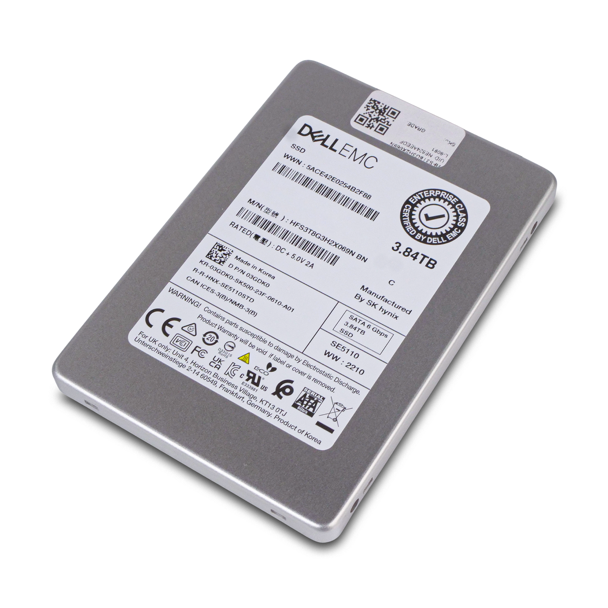 Dell/SK Hynix SE5110 HFS3T8G3H2X069N 3.84TB 1 DWPD SATA 6Gb/s 3D TLC 2.5in Read Intensive Refurbished SSD