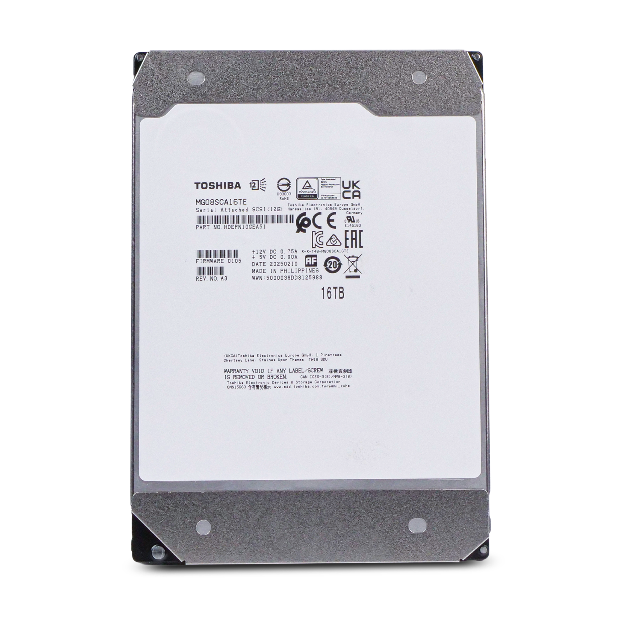 Toshiba MG08 MG08SCA16TE 16TB 7.2K RPM SAS 12Gb/s 512e 512MB 3.5in Refurbished HDD