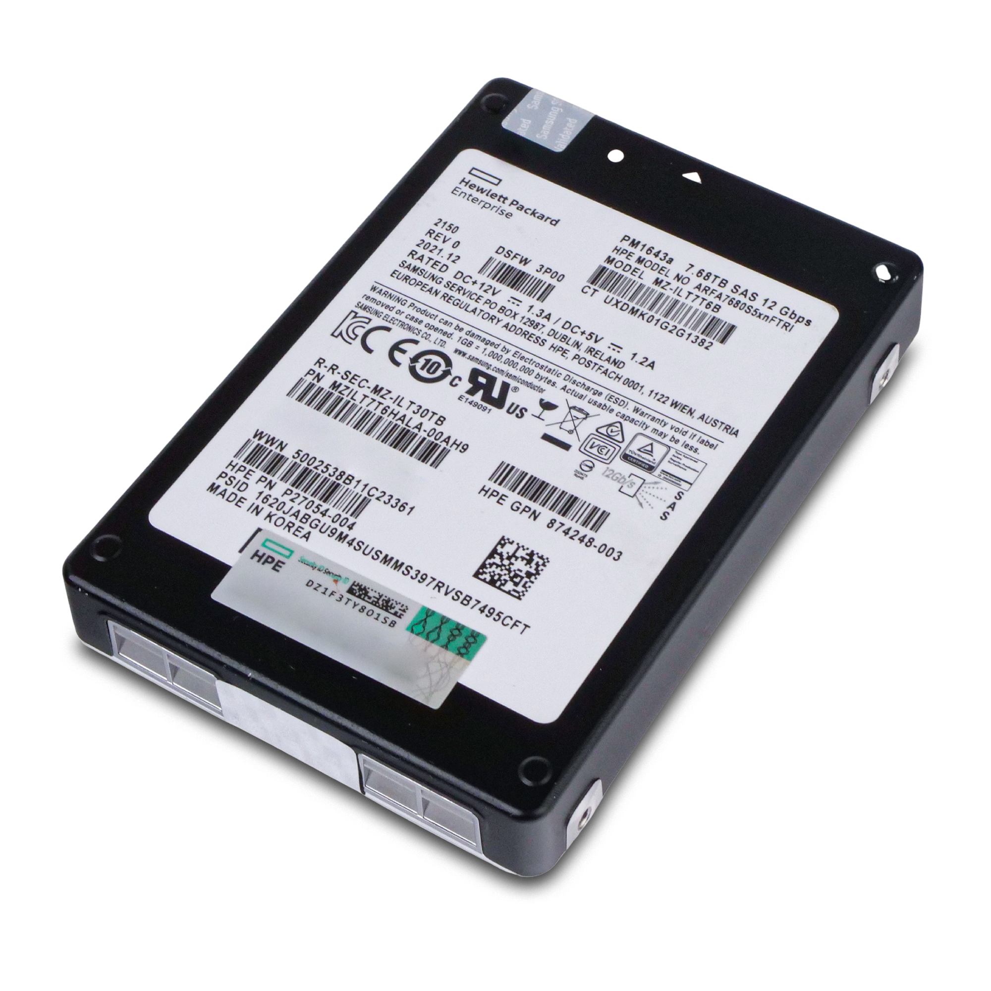 HP/Samsung PM1643a MZILT7T6HALA 7.68TB 1 DWPD SAS 12Gb/s 3D TLC 2.5in Refurbished SSD