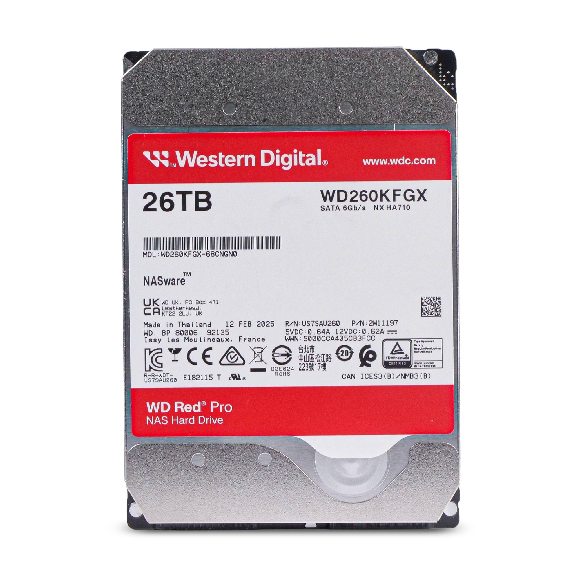 Western Digital Red Pro WD260KFGX 26TB 7.2K RPM SATA 6Gb/s 512e 512MB 3.5in Refurbished HDD