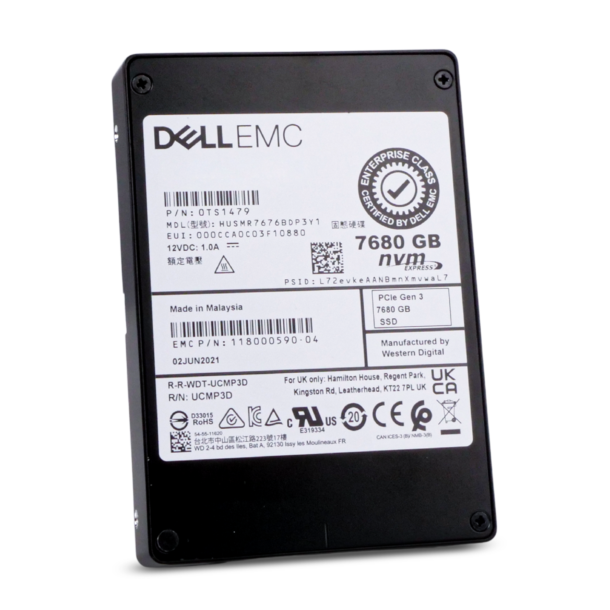 Dell/Western Digital Ultrastar DC SN200 HUSMR7676BDP3Y1 0TS1479 7.68TB 1 DWPD PCIe Gen 3.0 x4 4GB/s MLC U.2 NVMe 2.5in Refurbished SSD