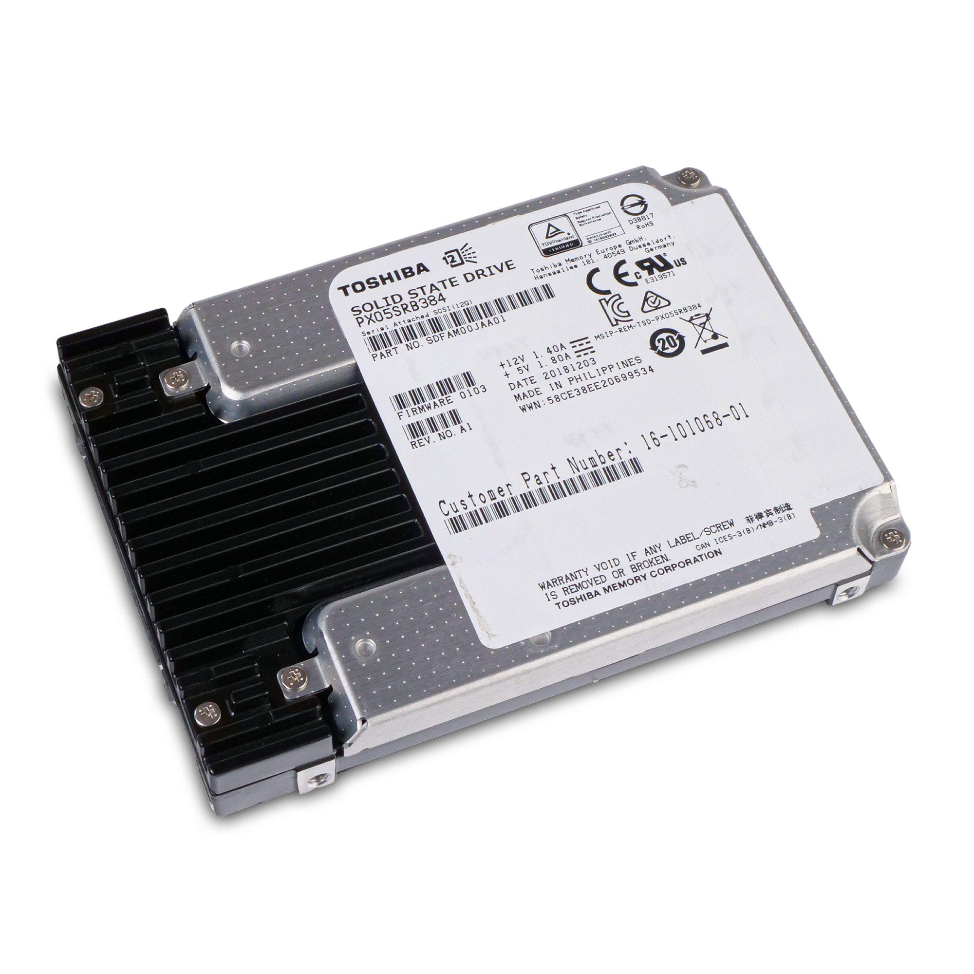 Toshiba PX05SRB PX05SRB384 3.84TB 1 DWPD SAS 12Gb/s MLC 2.5in Refurbished SSD