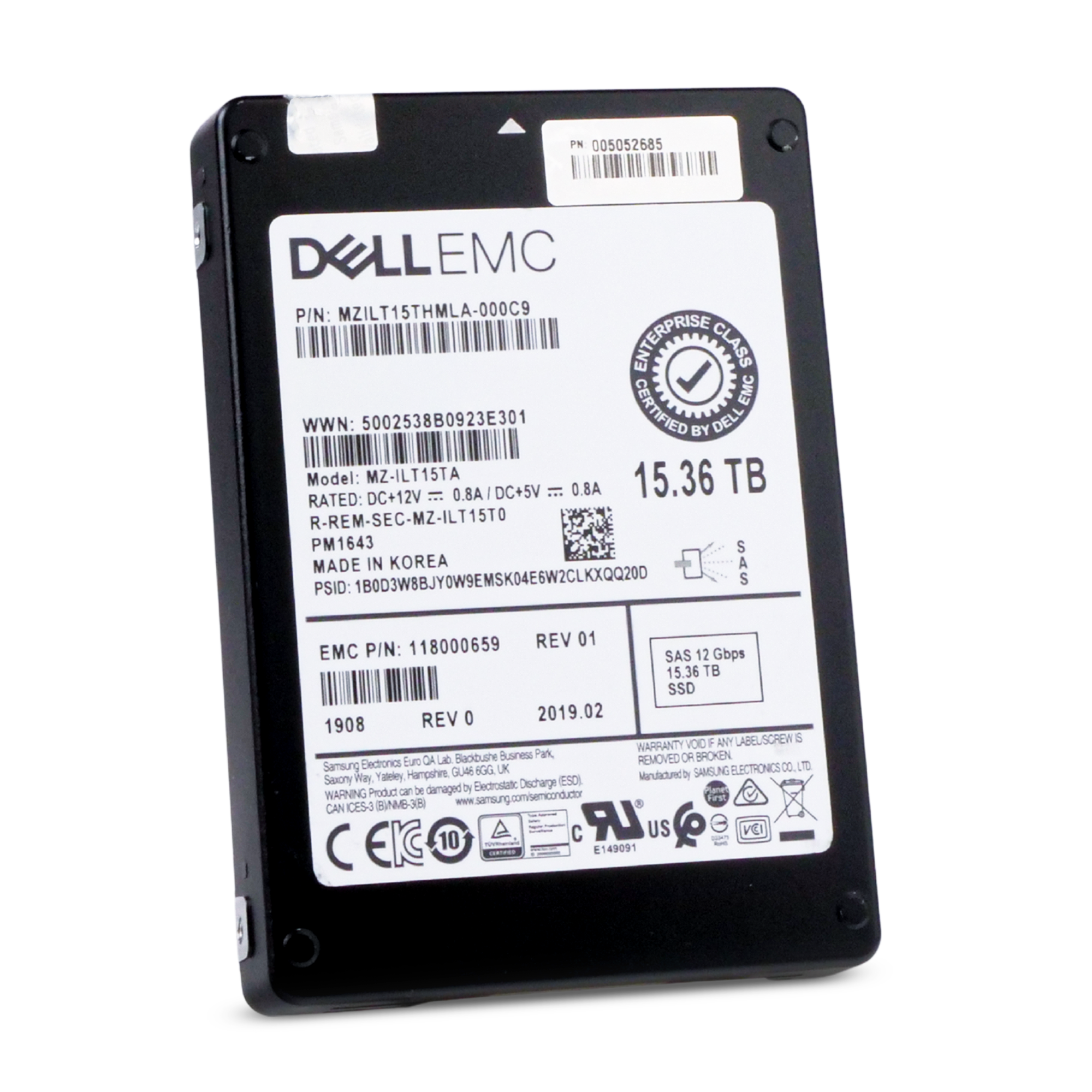 Dell/Samsung PM1643 MZILT15THMLA 15.36TB 1 DWPD SAS 12Gb/s 3D TLC 2.5in Refurbished SSD