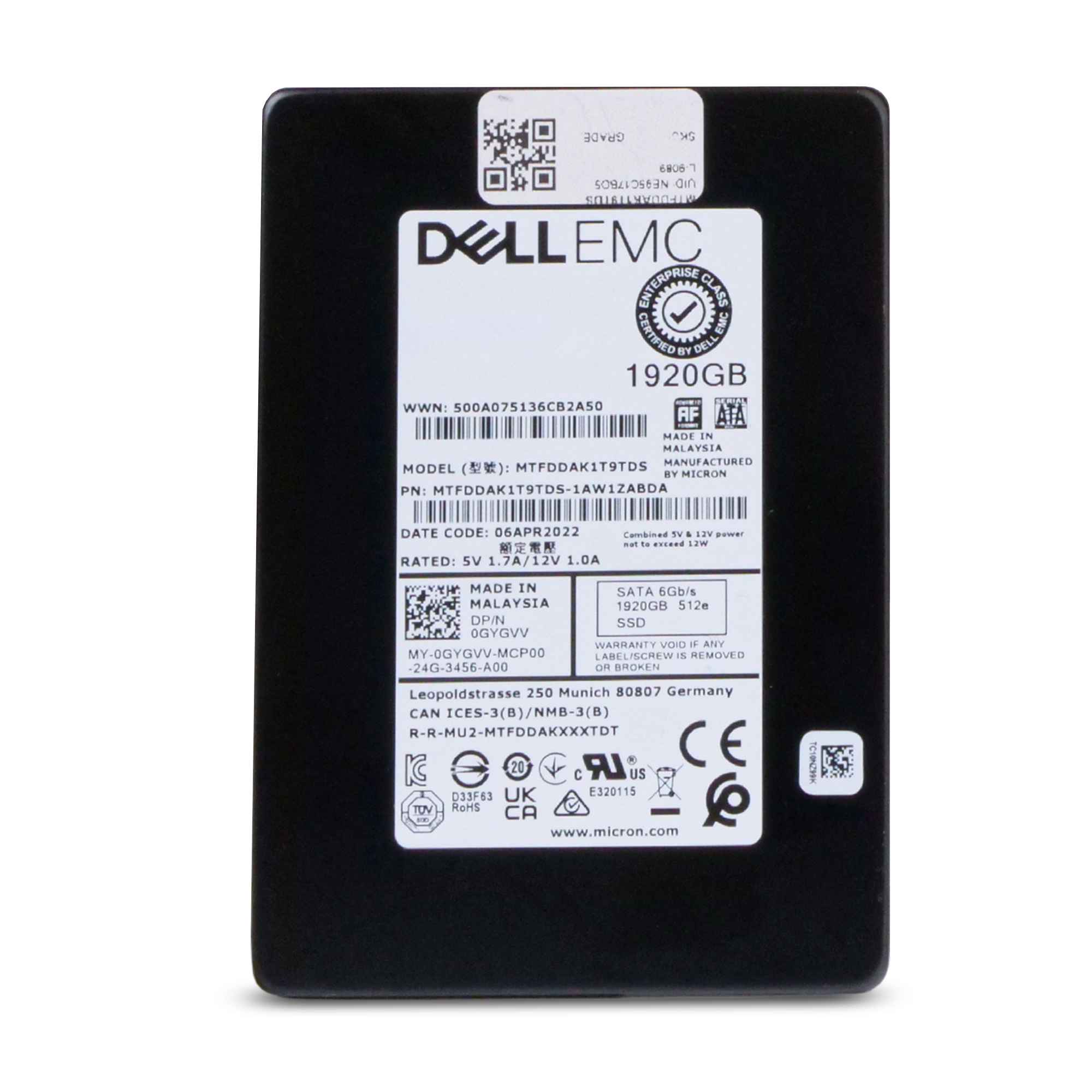 Dell/Micron 5300 PRO MTFDDAK1T9TDS 1.92TB 1.5 DWPD SATA 6Gb/s 3D TLC 512e 2.5in Refurbished SSD
