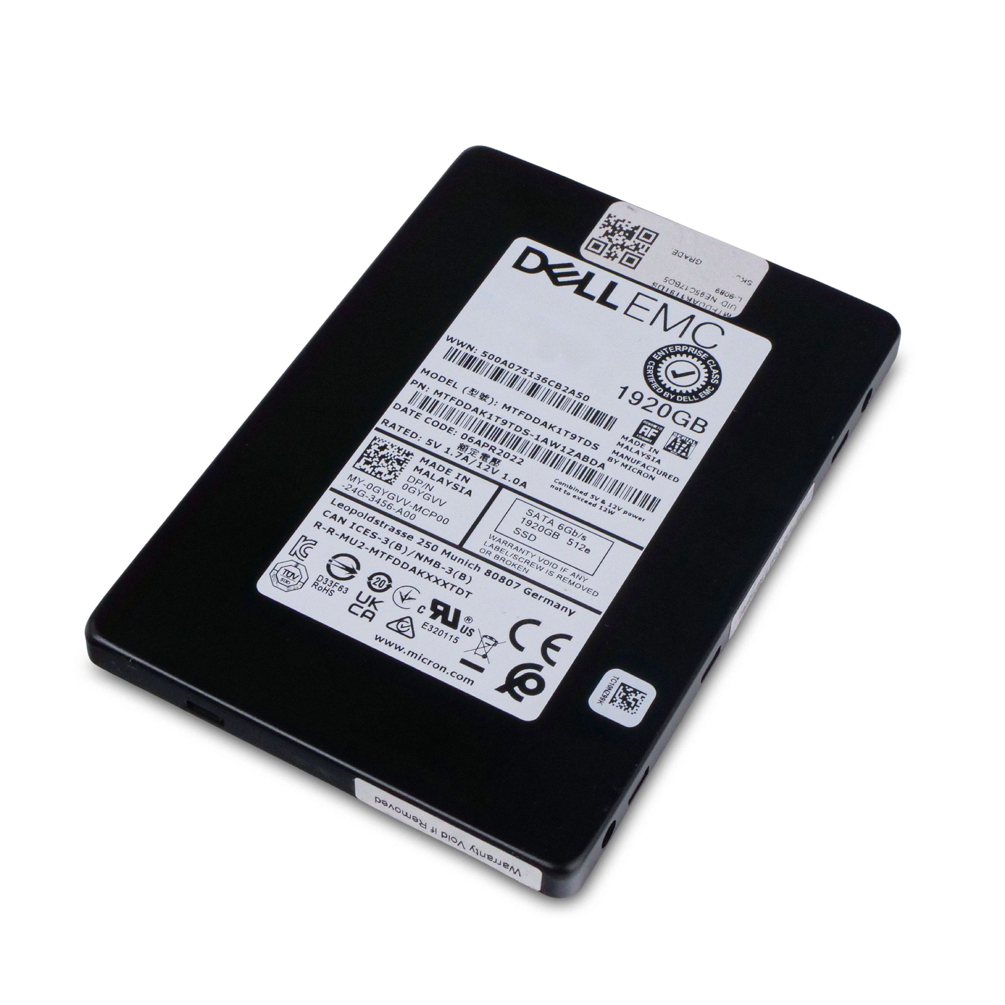 Dell/Micron 5300 PRO MTFDDAK1T9TDS 1.92TB 1.5 DWPD SATA 6Gb/s 3D TLC 512e 2.5in Refurbished SSD