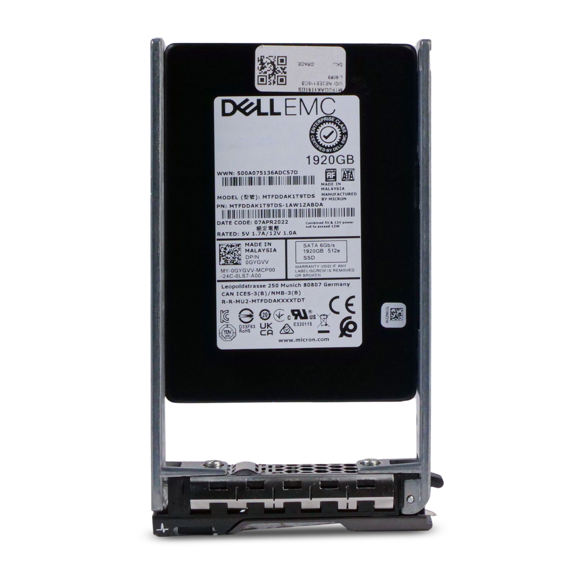 Dell G13 0GYGVV 1.92TB 1.5 DWPD SATA 6Gb/s 3D TLC 512e 2.5in Refurbished SSD